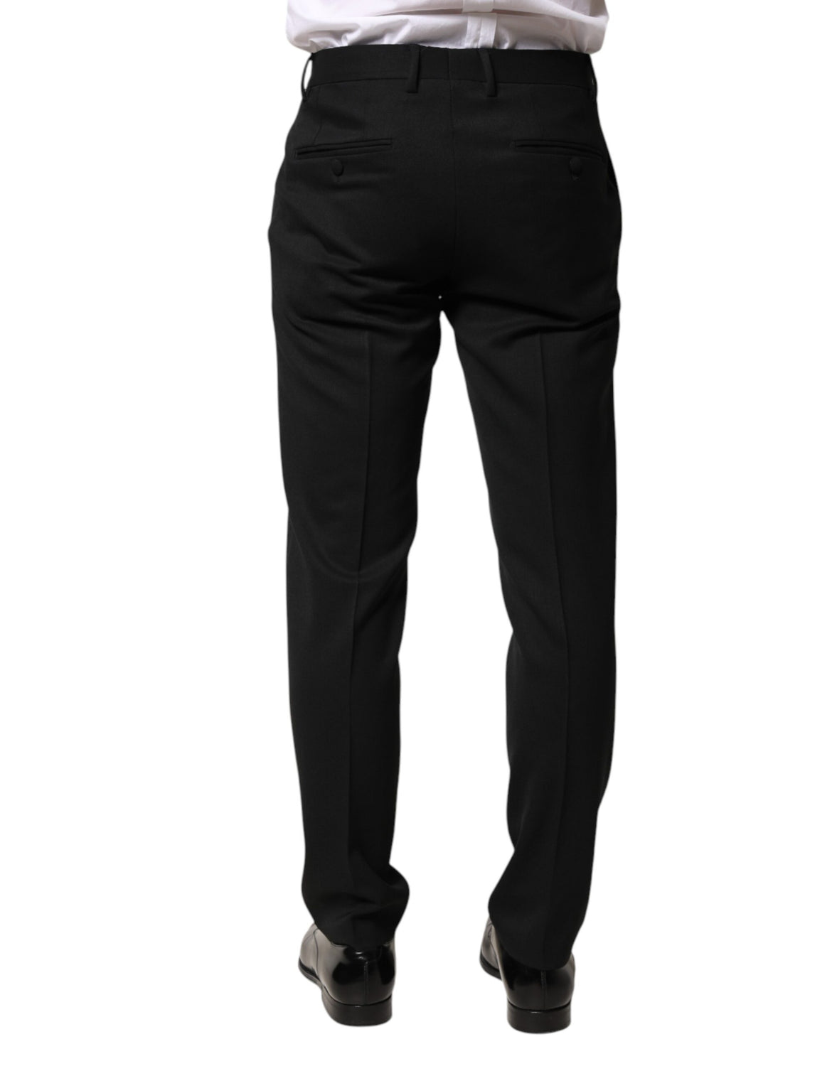 Black Wool Mid Waist Men Dress Trousers Pants