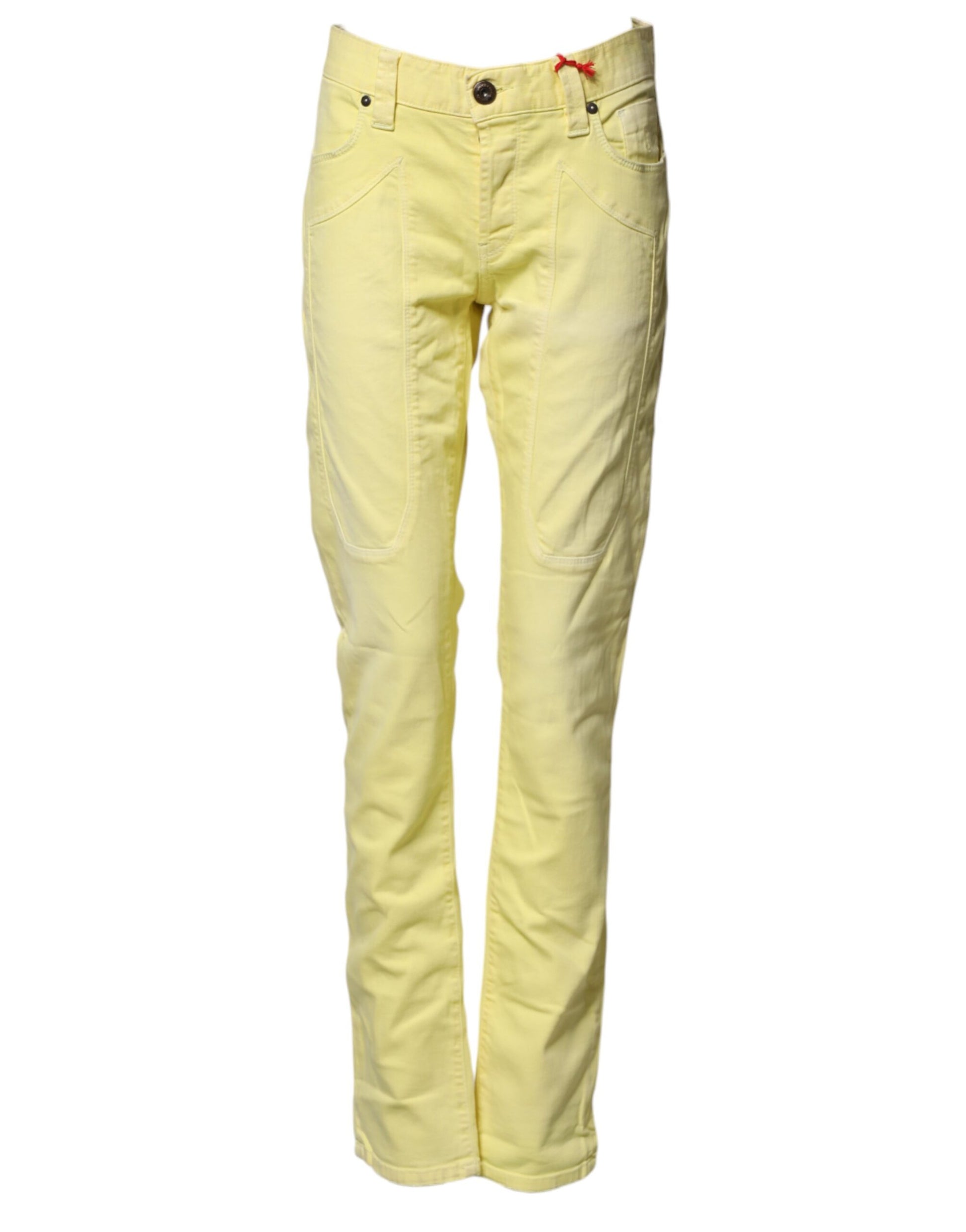 Yellow Mid Waist Straight Fit Men Denim Trouser Jeans