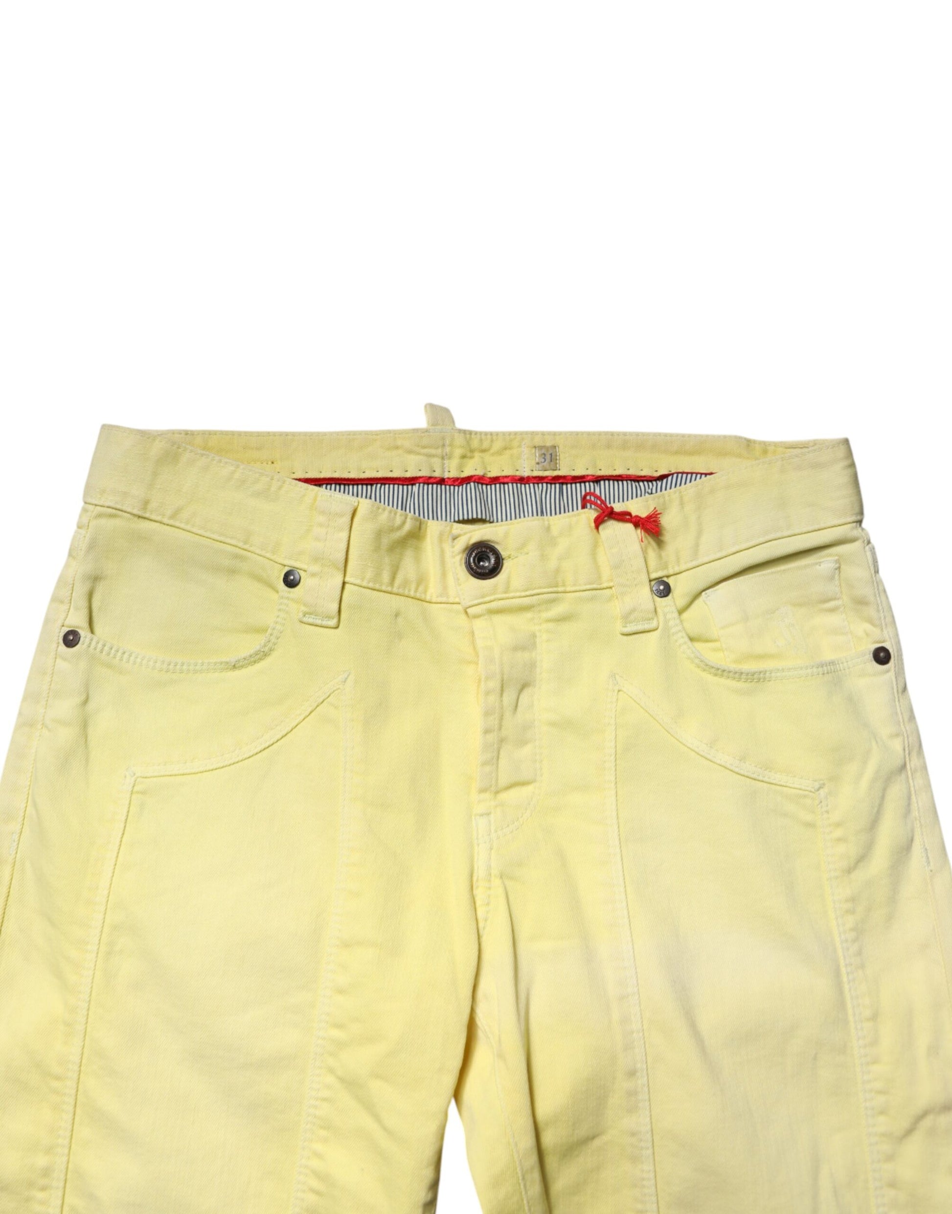 Yellow Mid Waist Straight Fit Men Denim Trouser Jeans