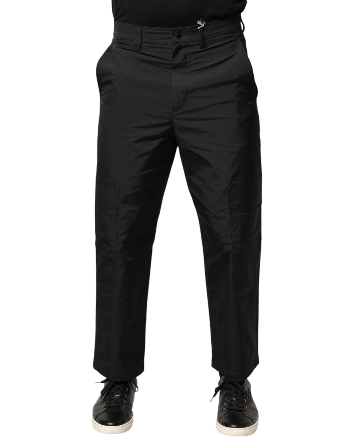 Black Mid Waist Men Tapered Dress Trouser Pants
