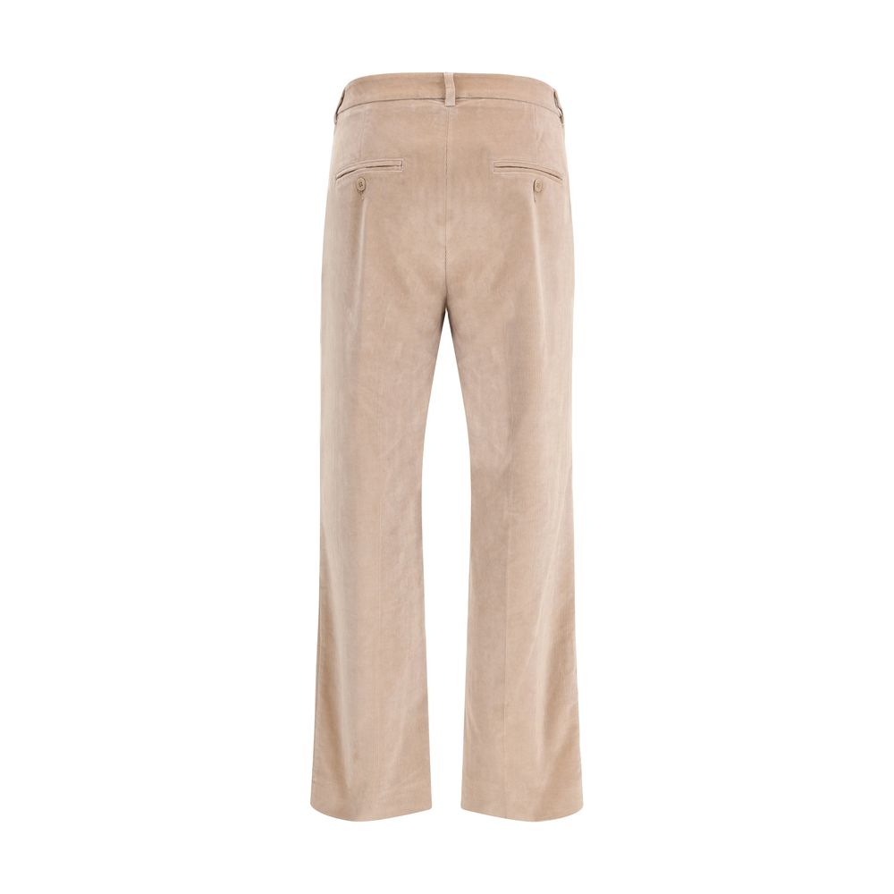 Beige Cotton Casual Pants