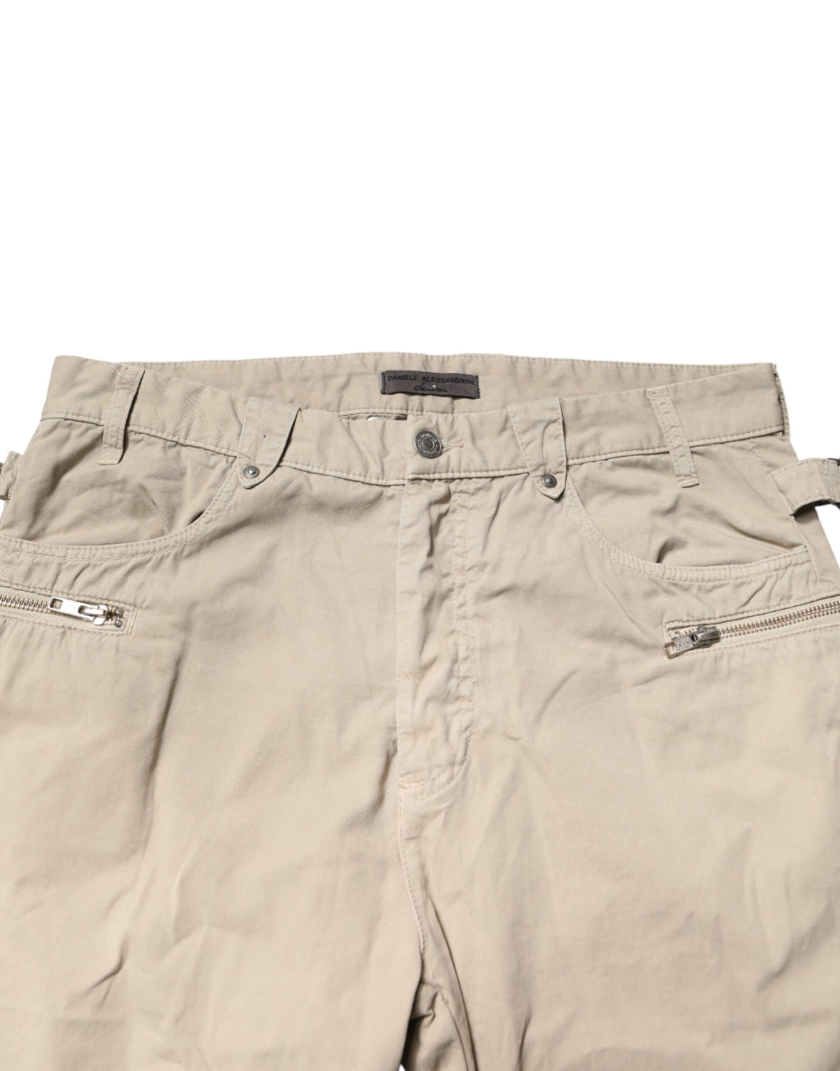 Beige Cotton Mid Waist Straight Men Denim Jeans