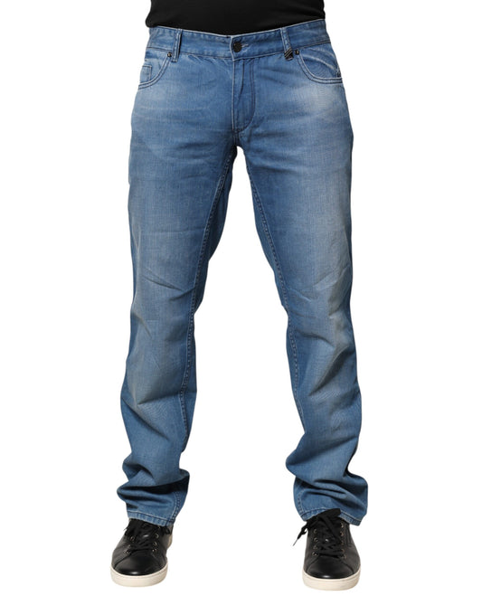 Blue Washed Cotton Skinny Fit Men Denim Trouser Jeans