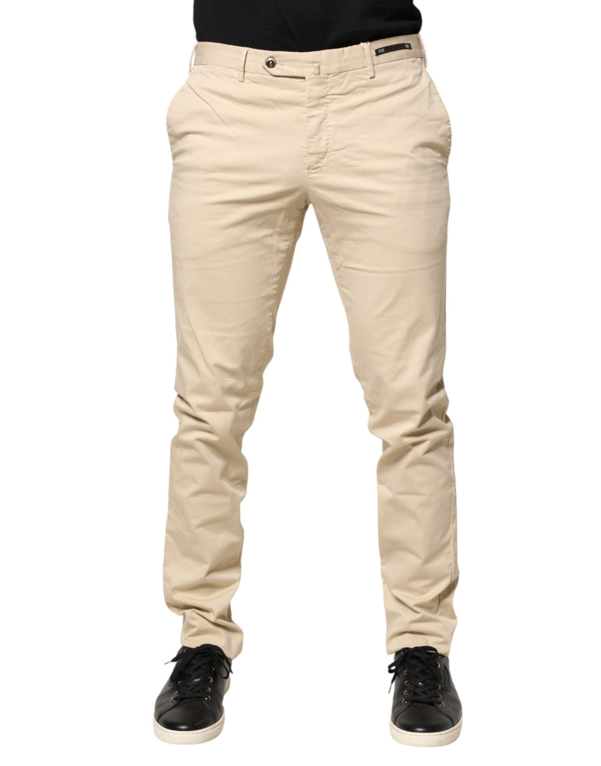 Beige Mid Waist Men Skinny Fit Chino Trouser Pants