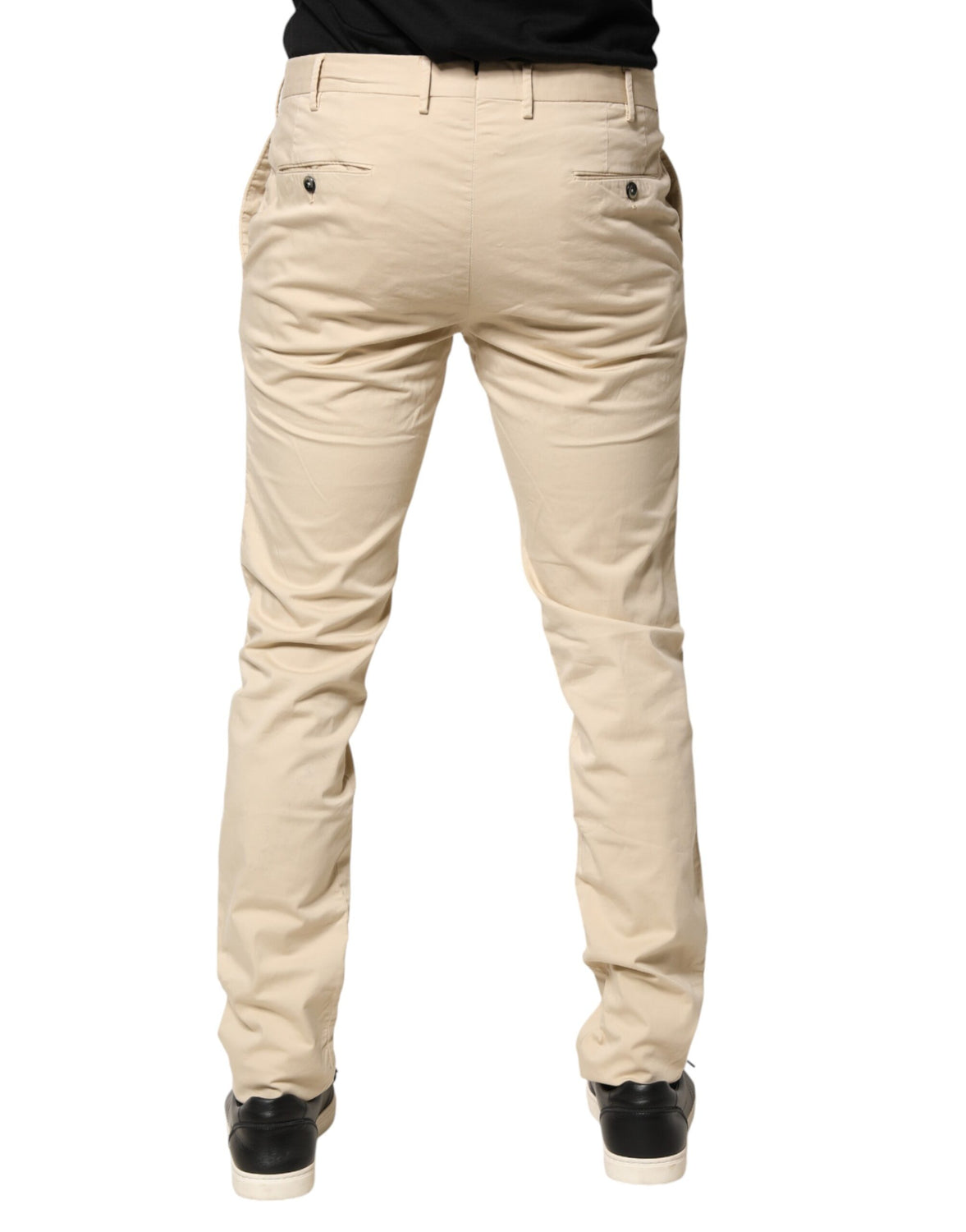 Beige Mid Waist Men Skinny Fit Chino Trouser Pants