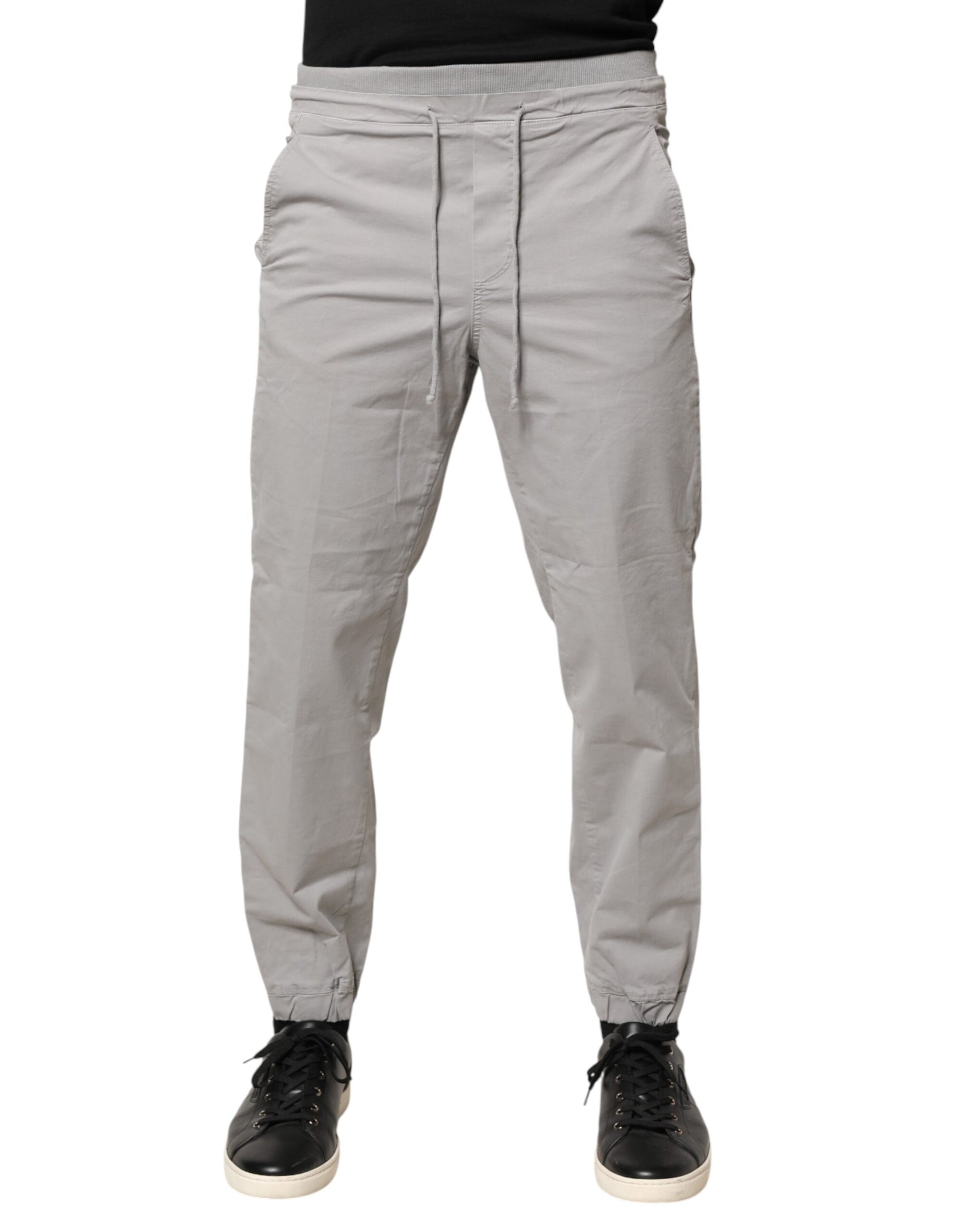 Light Gray Cotton Mid Waist Skinny Men Jogger Trouser Pants