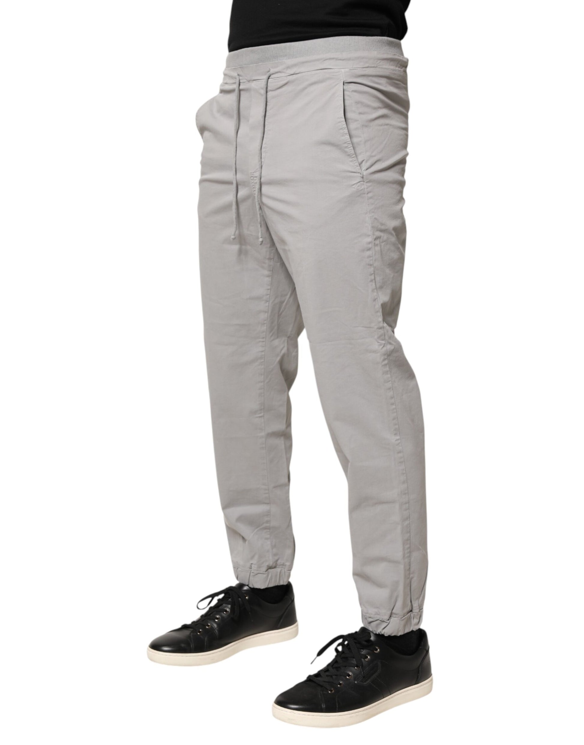 Light Gray Cotton Mid Waist Skinny Men Jogger Trouser Pants
