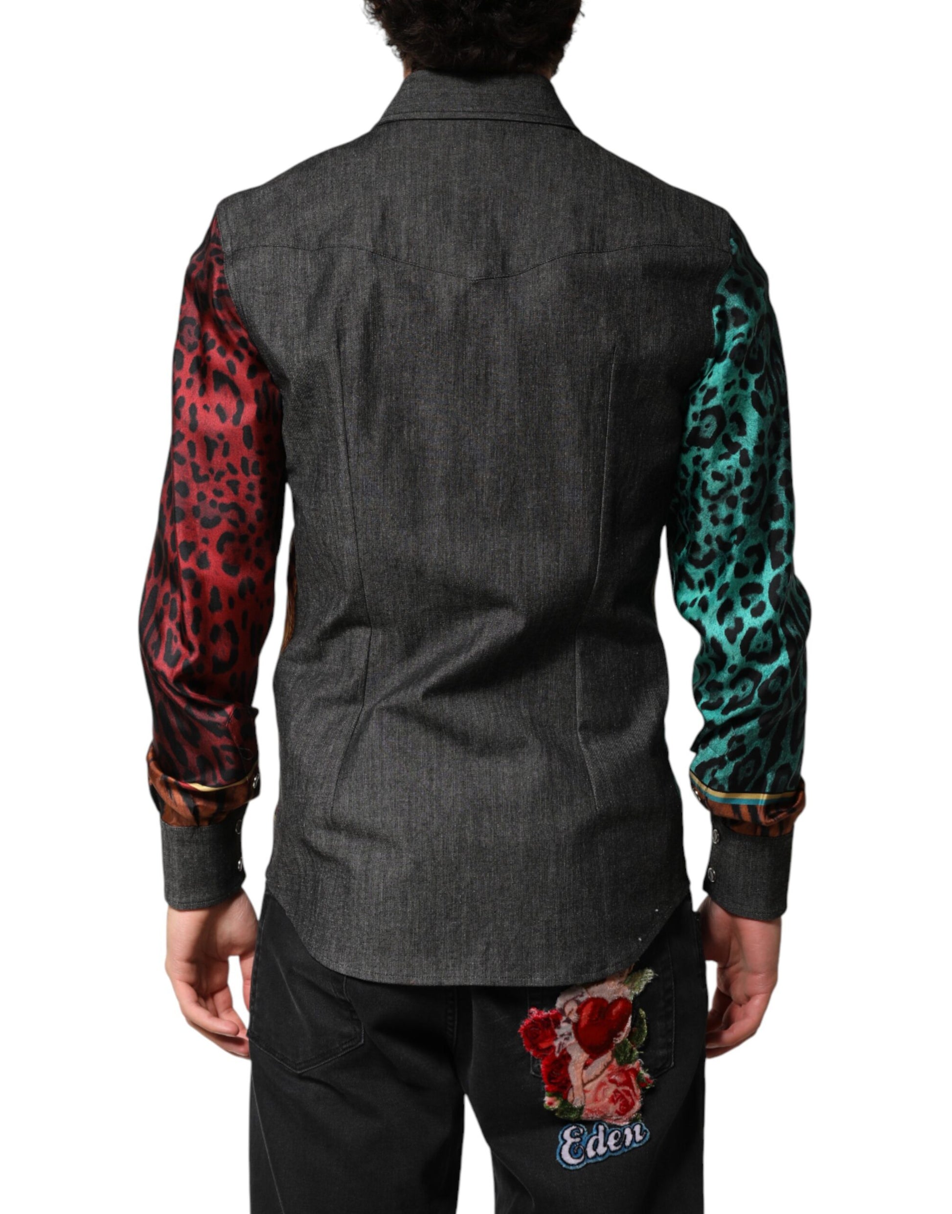 Multicolor Tiger Leopard Print Silk Men Shirt