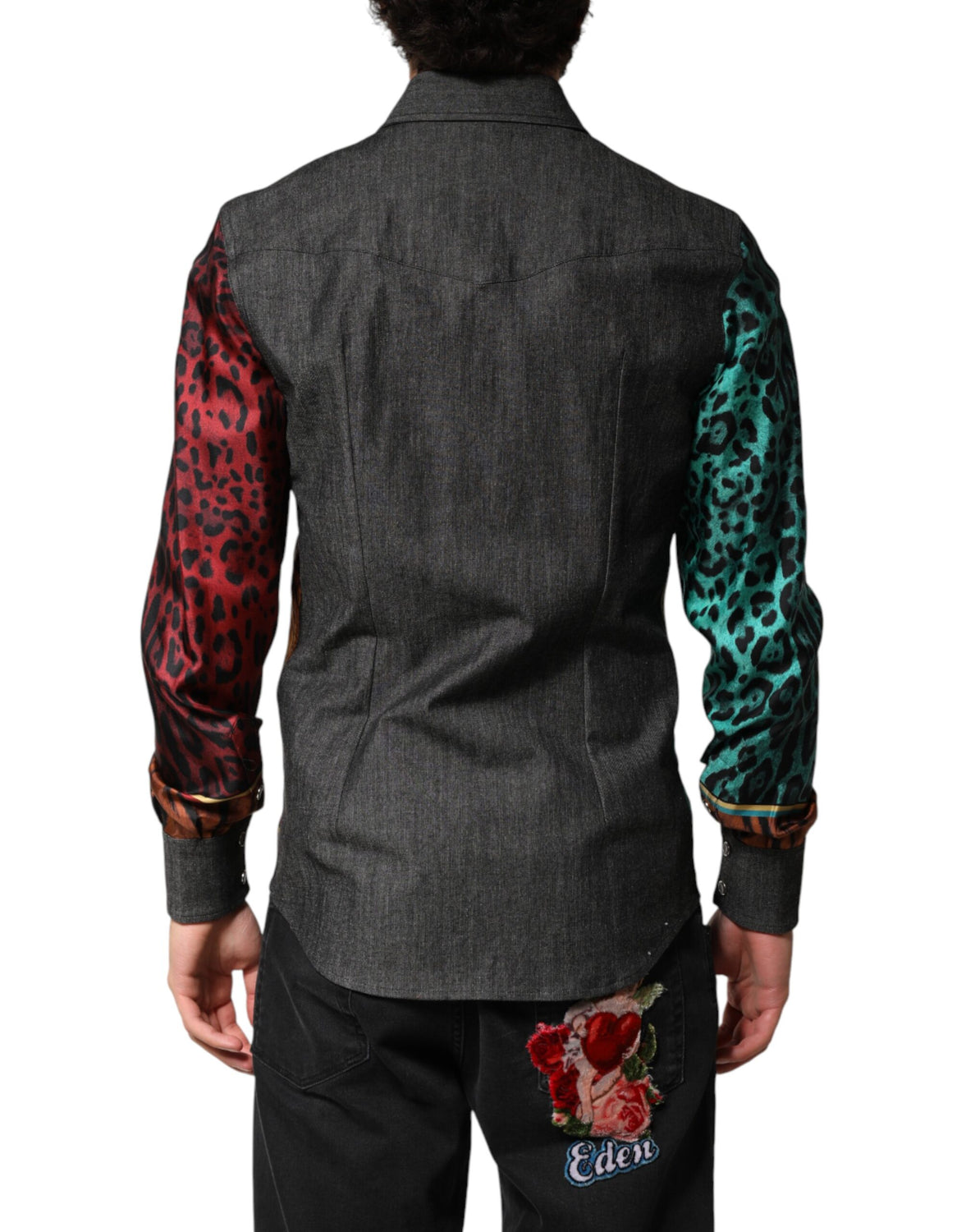 Multicolor Tiger Leopard Print Silk Men Shirt