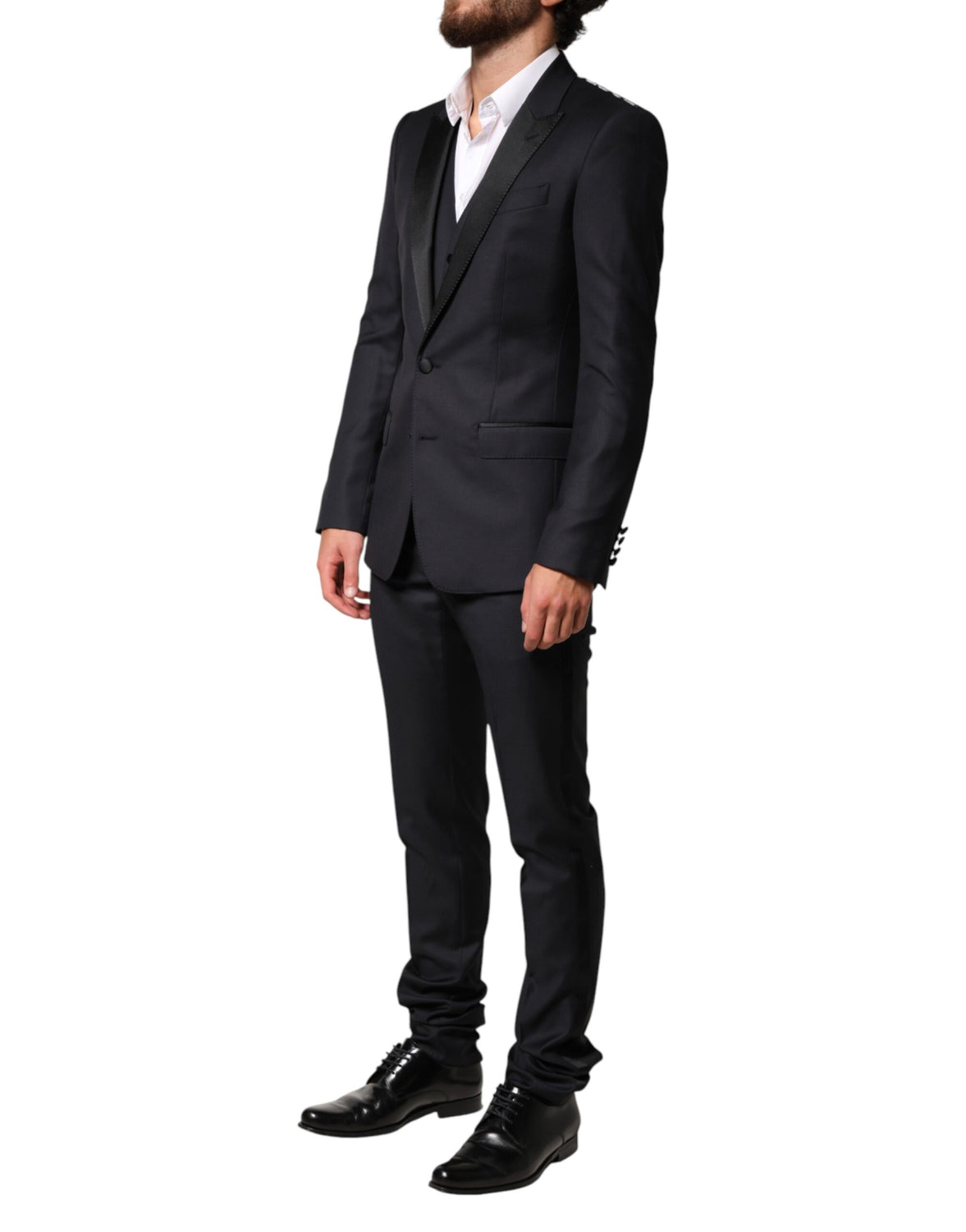 Blue Wool Single Breasted 3 Piece Men Suit