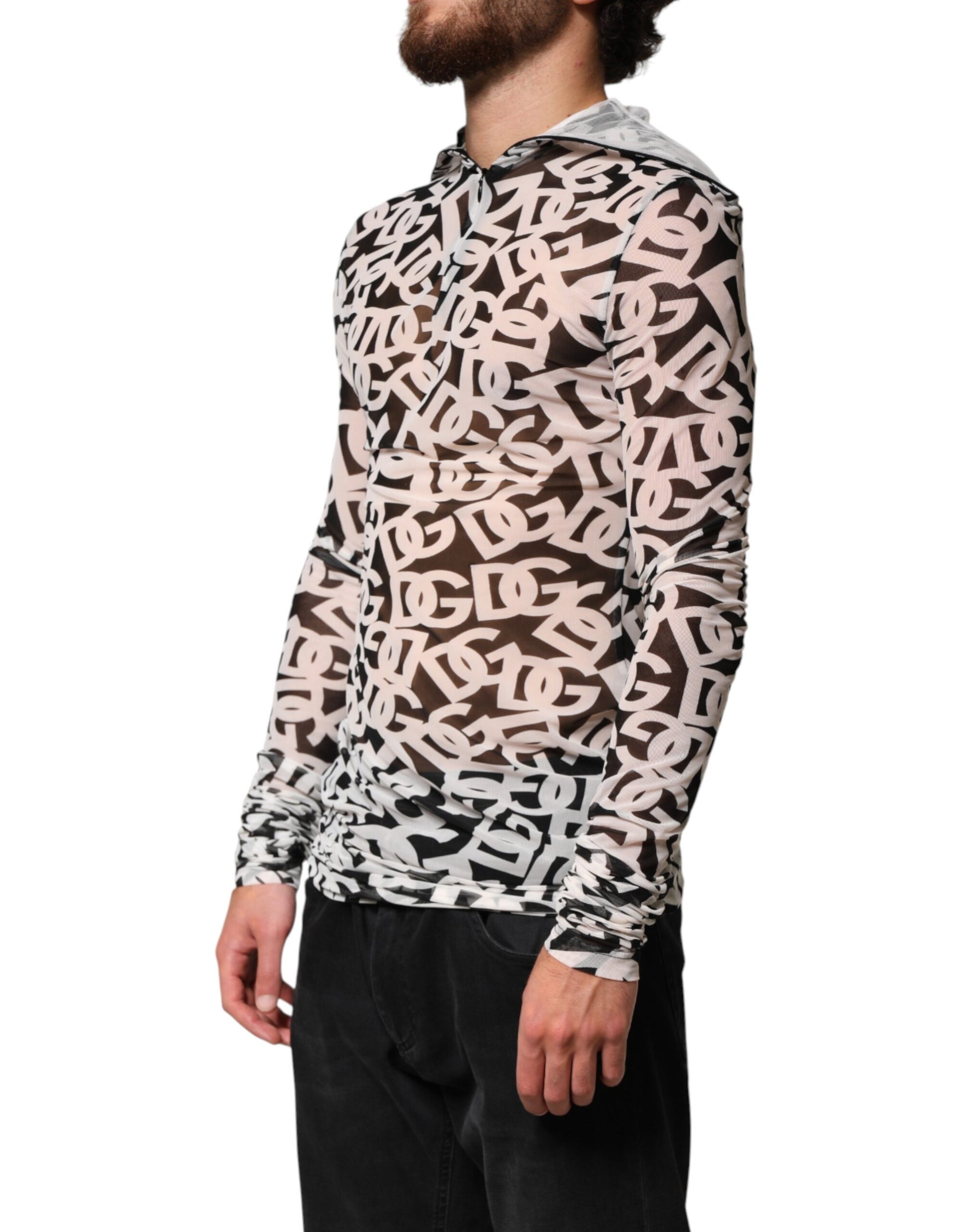 White DG Logo Long Sleeves Turtleneck Top