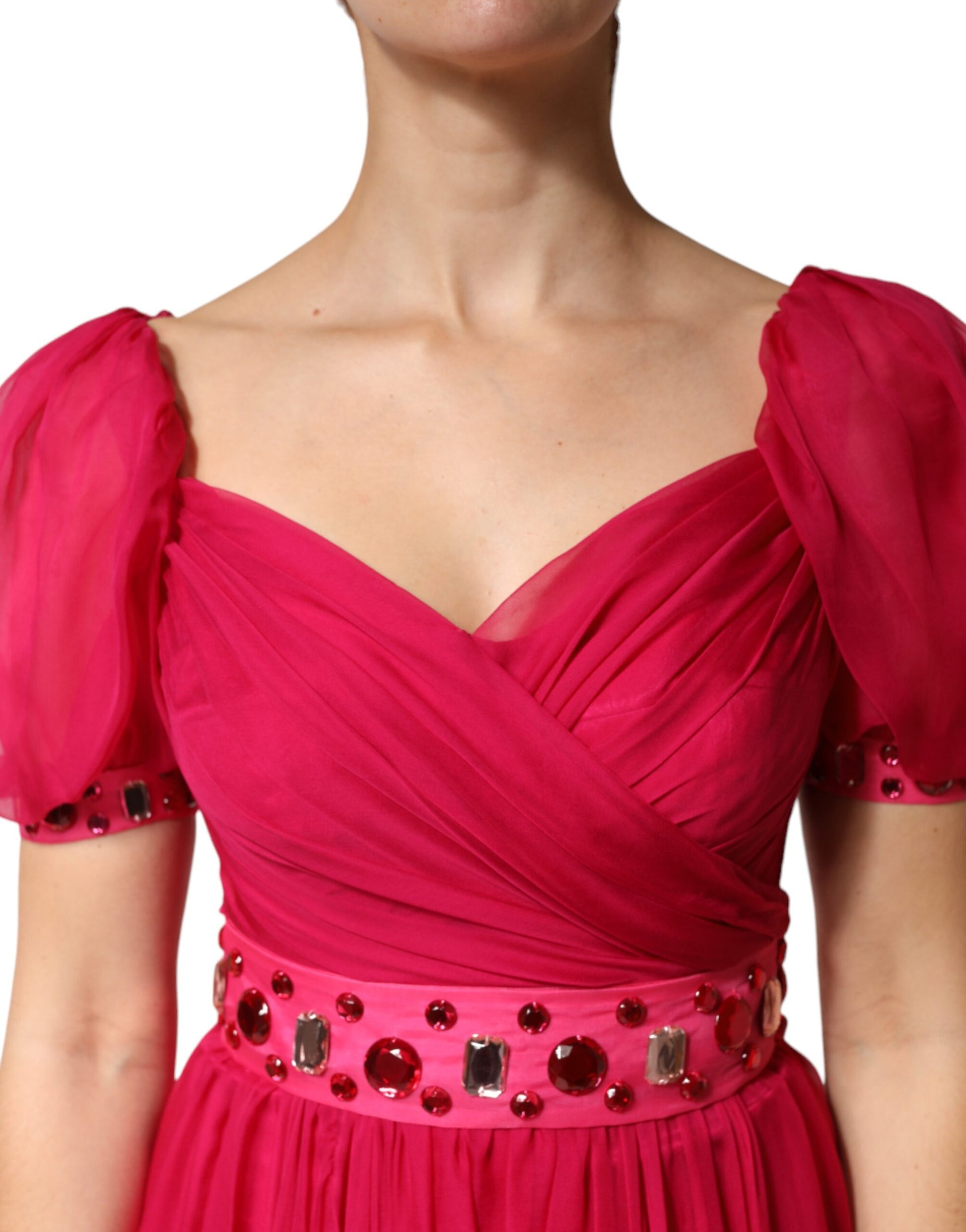 Pink Silk Embellished A-line Midi Dress