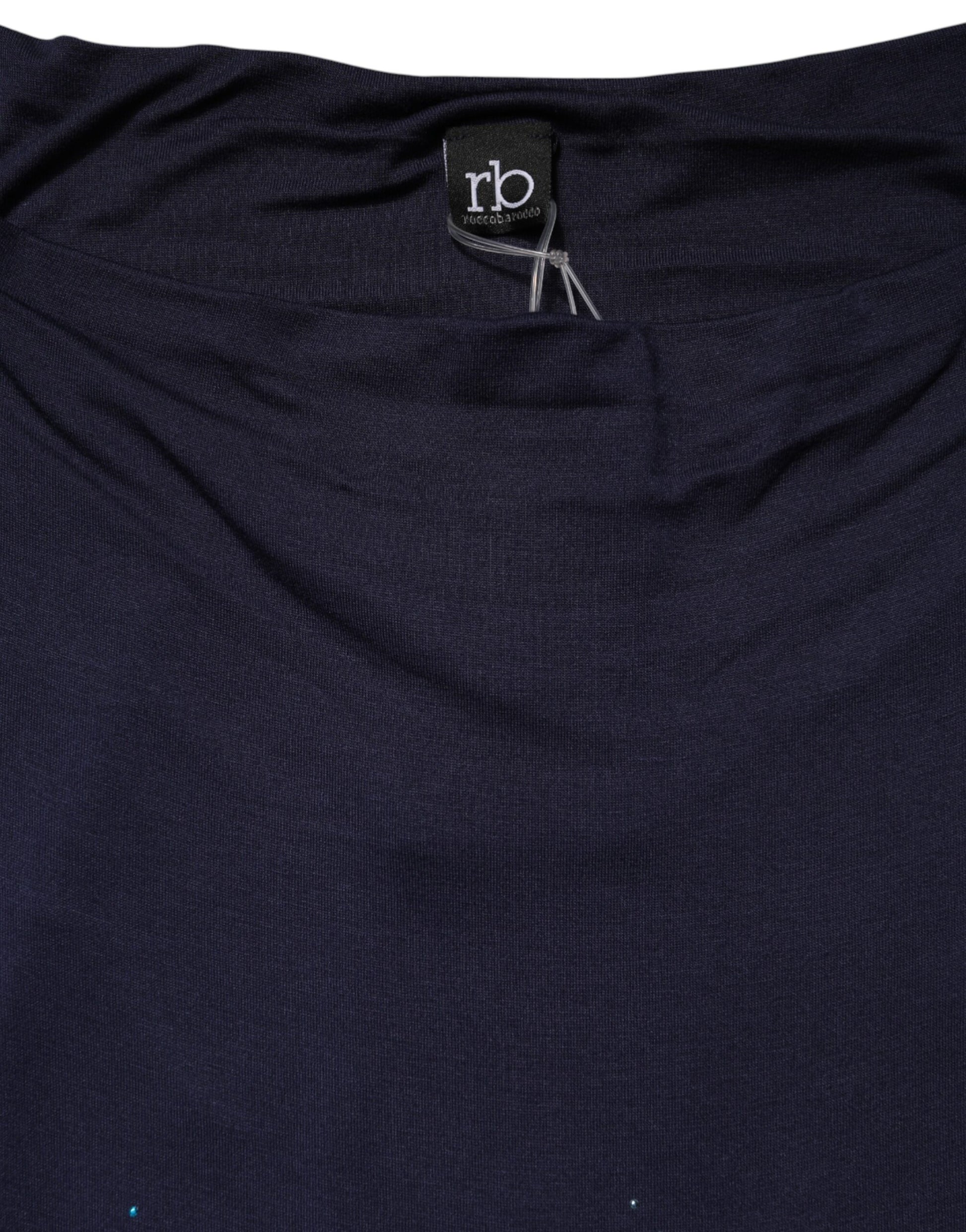 Blue Viscose Embellished Off Shoulder Mini Dress