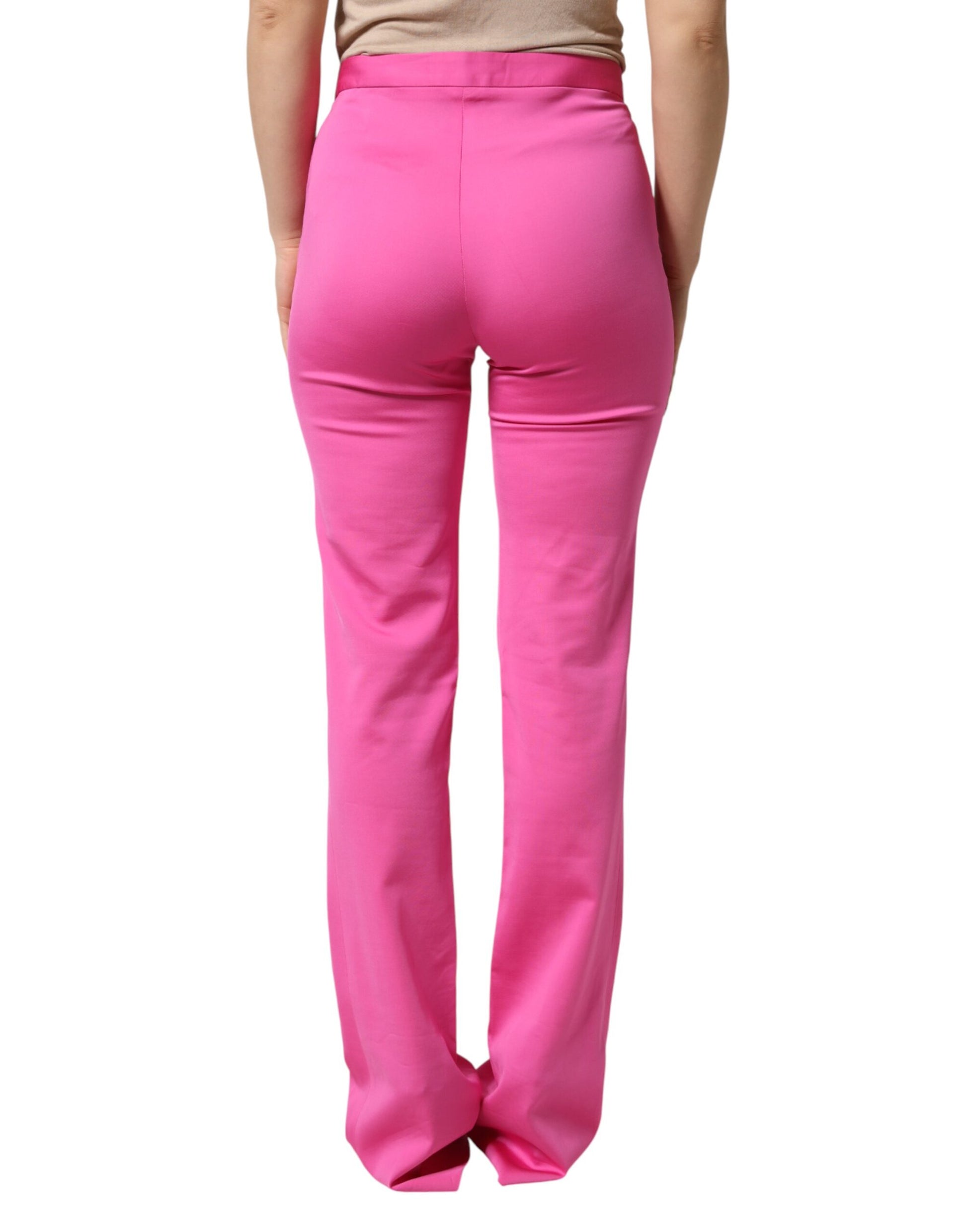 Pink Viscose High Waist Straight Casual Trouser Pants
