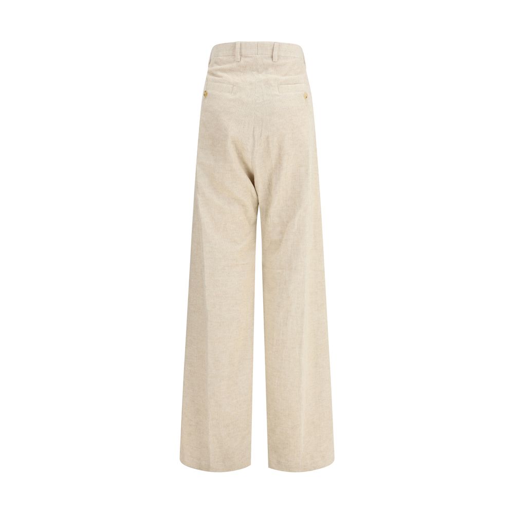 Beige Cotton Casual Pants