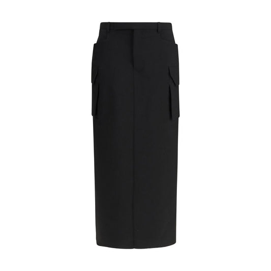 Black Fleece Wool Midi Skirt