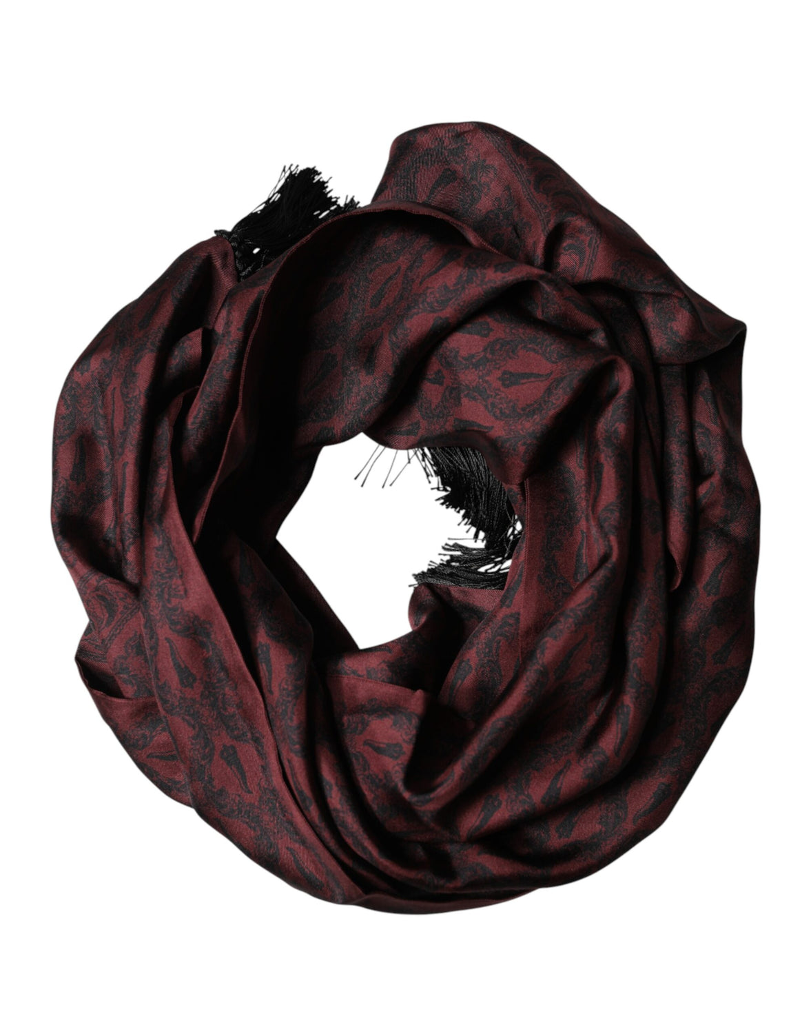 Maroon Silk Fringes Neck Wrap Foulard Scarf