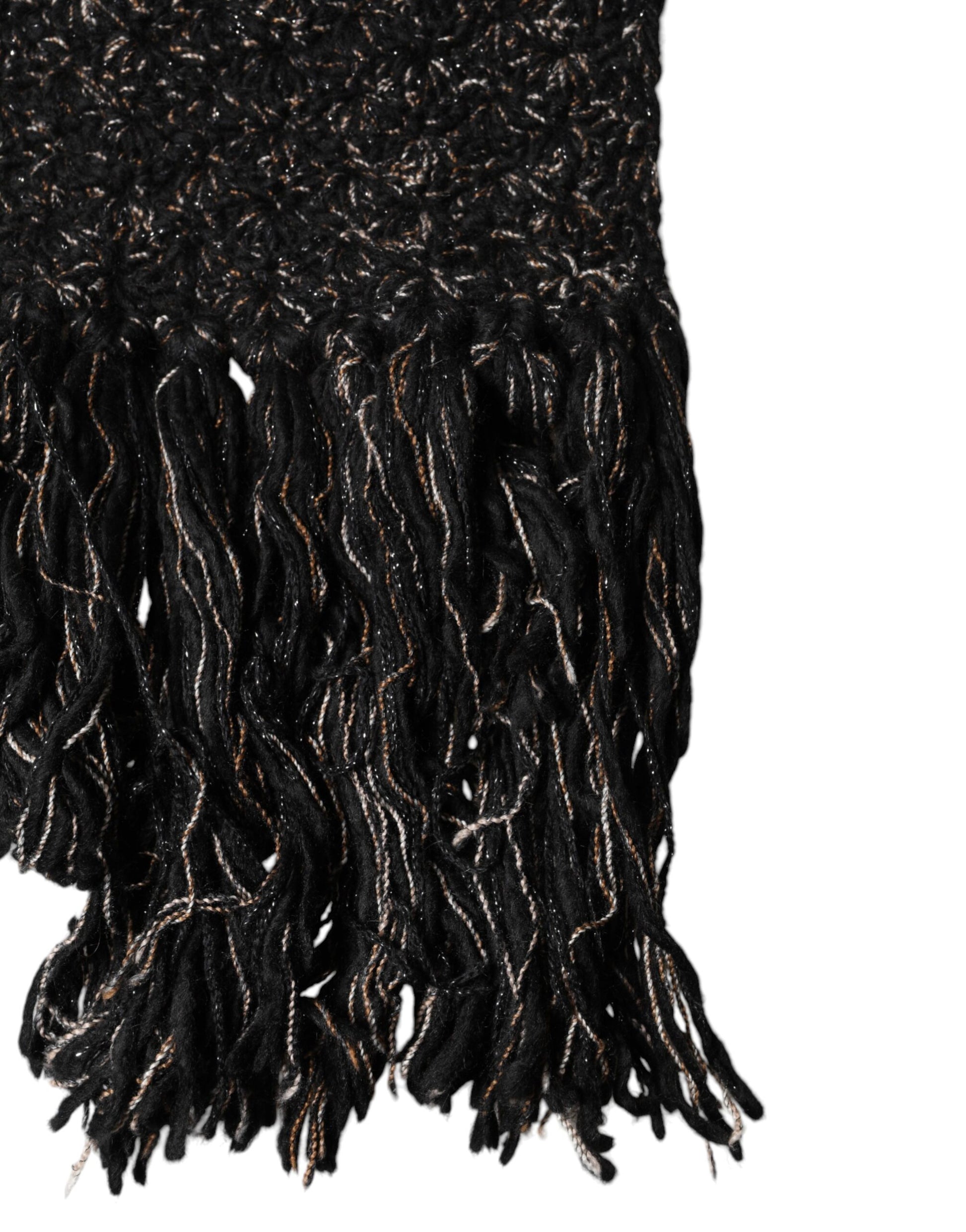 Black Wool Fringes Neck Wrap Foulard Scarf