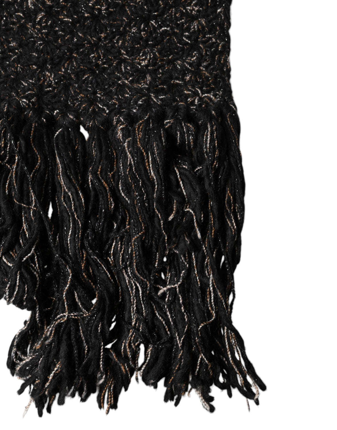 Black Wool Fringes Neck Wrap Foulard Scarf