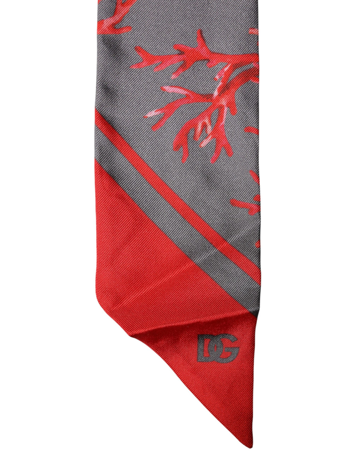 Red Gray Coral Print Neck Wrap Foulard Scarf
