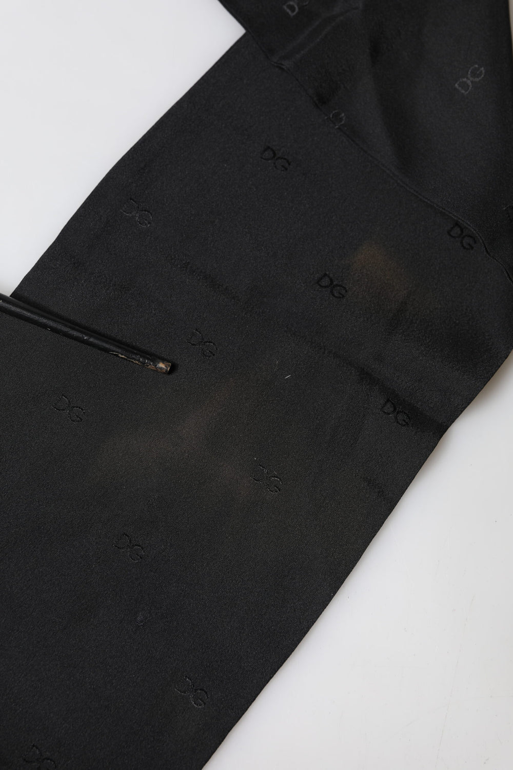 Black Logo Silk Fringes Neck Foulard Scarf