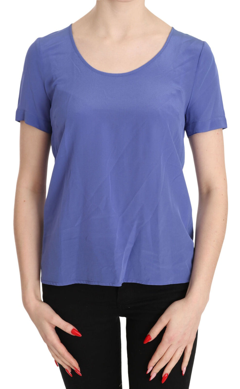 Silk Purple Short Sleeve Casual Top Blouse