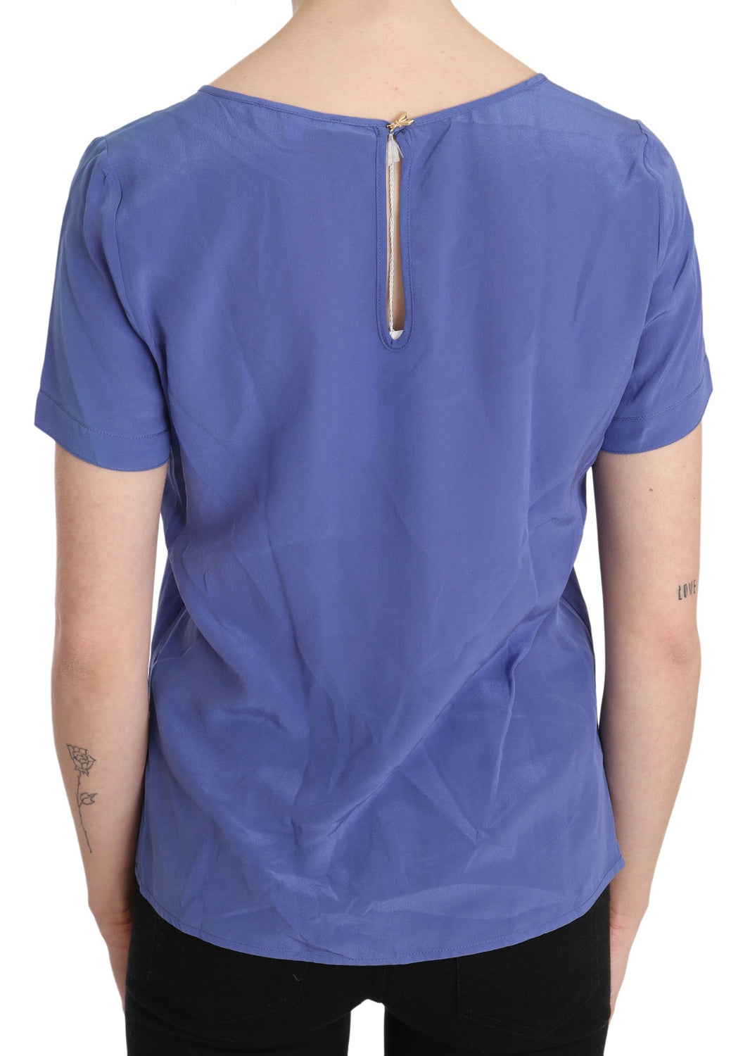 Silk Purple Short Sleeve Casual Top Blouse