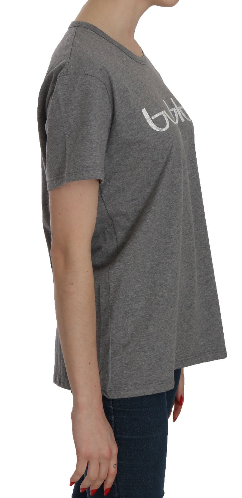 Cotton Grey Short Sleeve Round Neck Top T-shirt Blouse