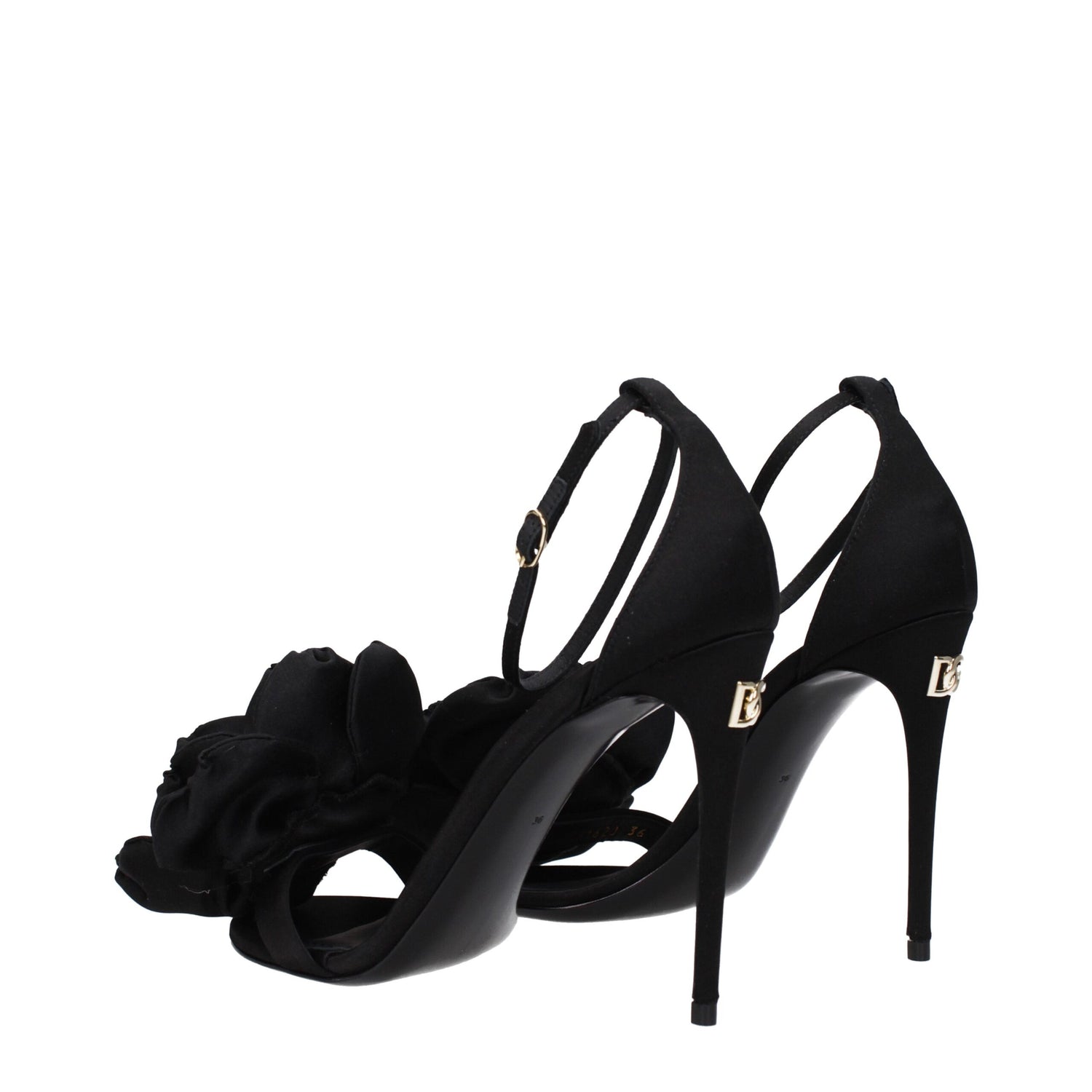 Black Satin Stiletto Heel Sandals