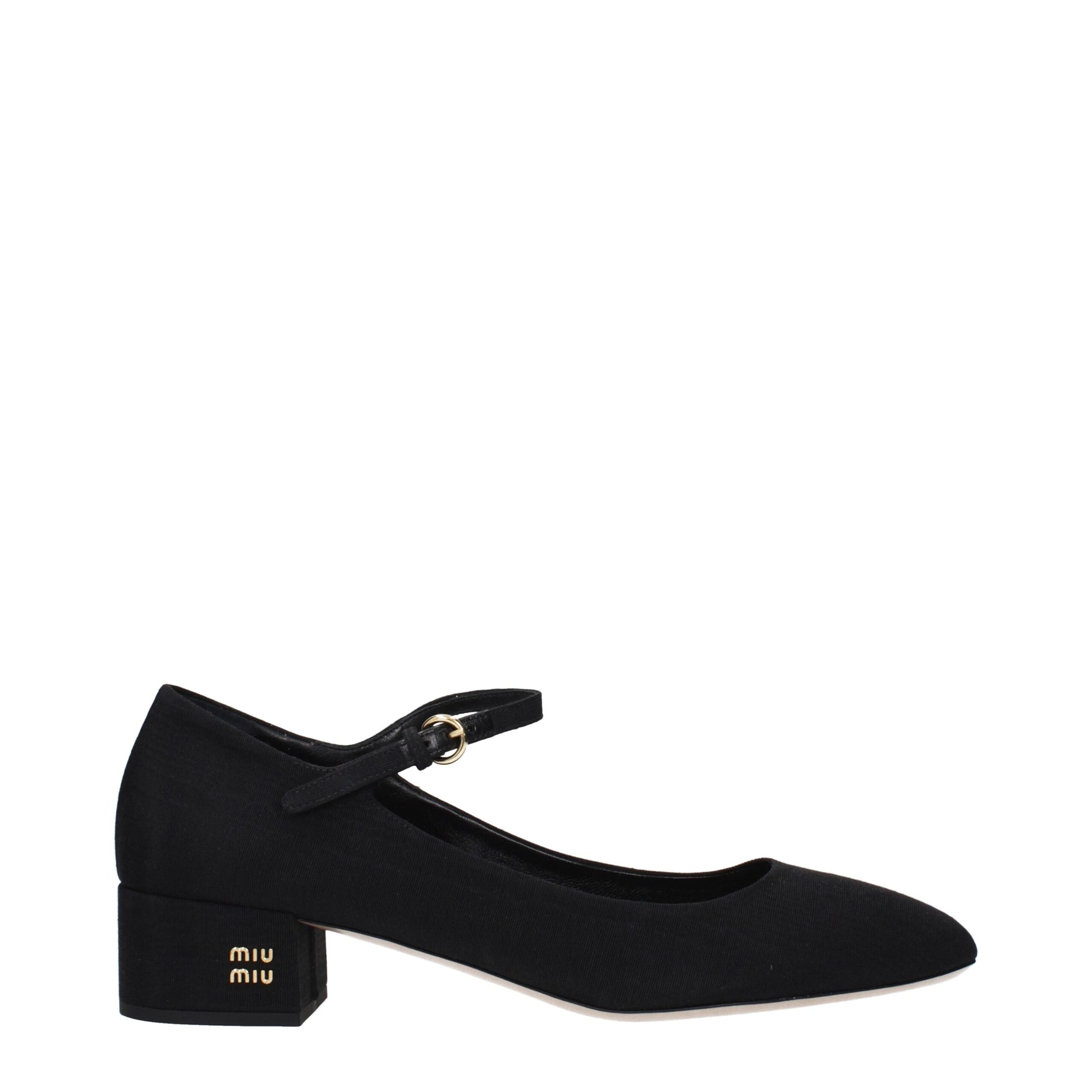 Black Fabric Mid Heel Pumps