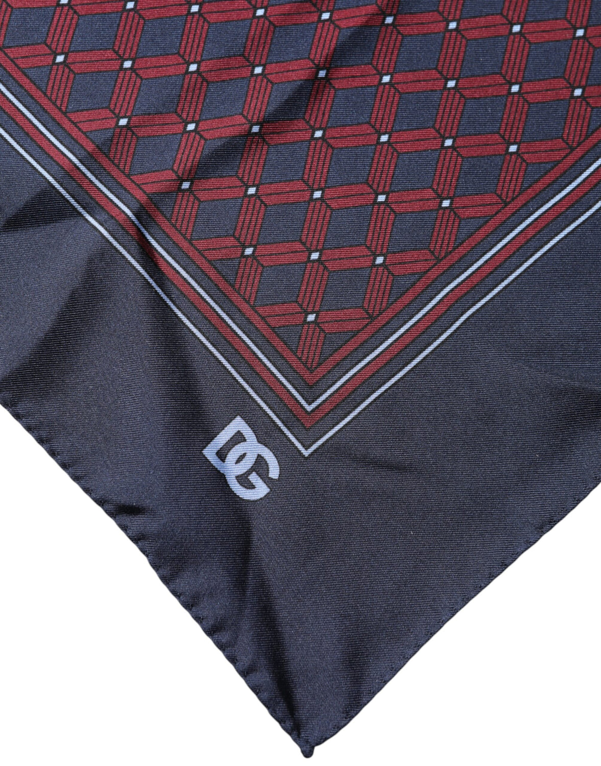 Blue Red Patterned Silk Square Foulard Scarf