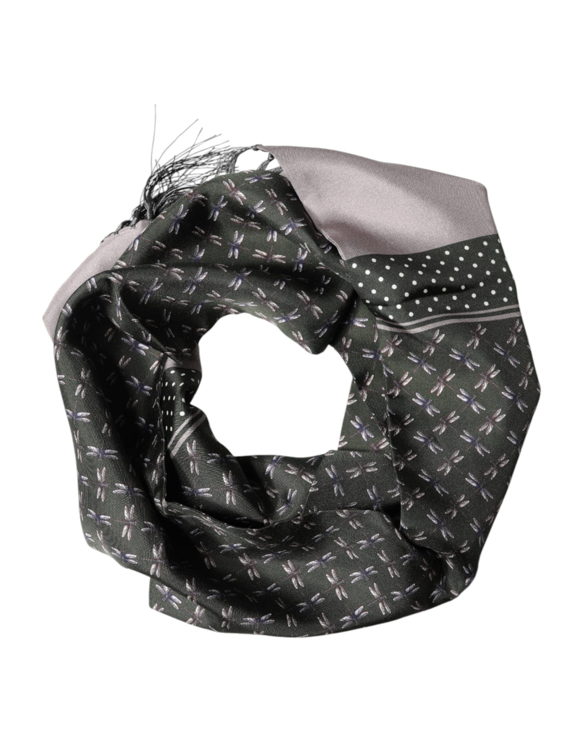 Gray Patterned Fringes Neck Foulard Scarf