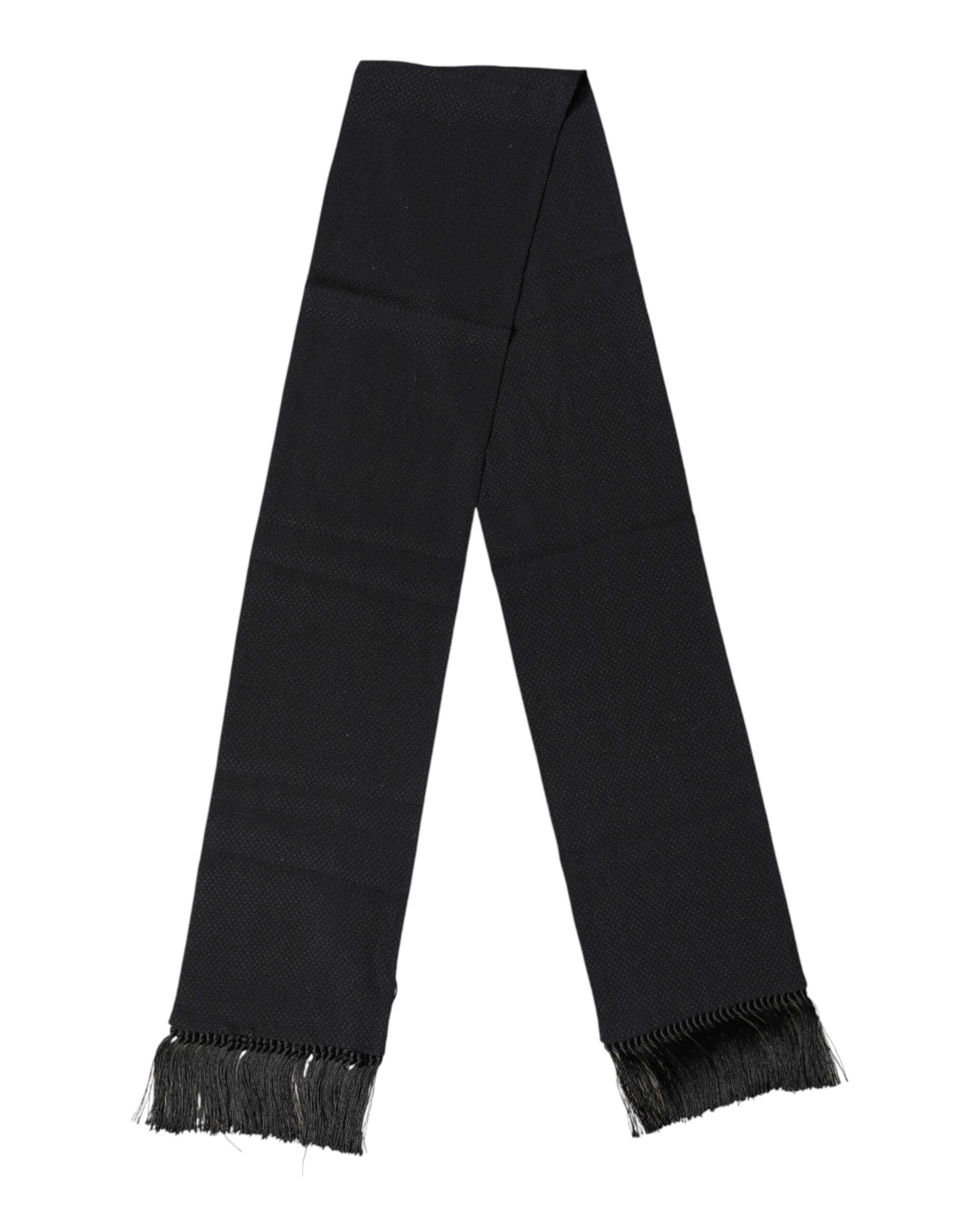 Black Silk Fringes Neck Wrap Foulard Scarf