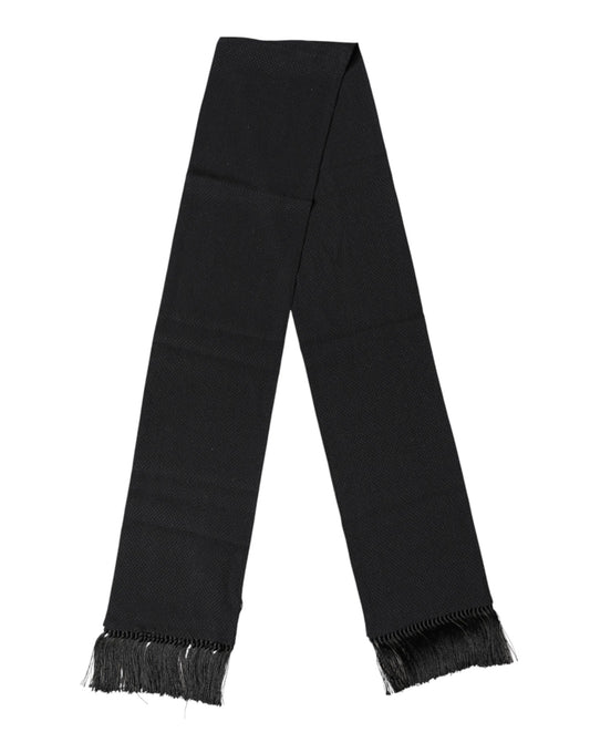 Black Silk Fringes Neck Wrap Foulard Scarf