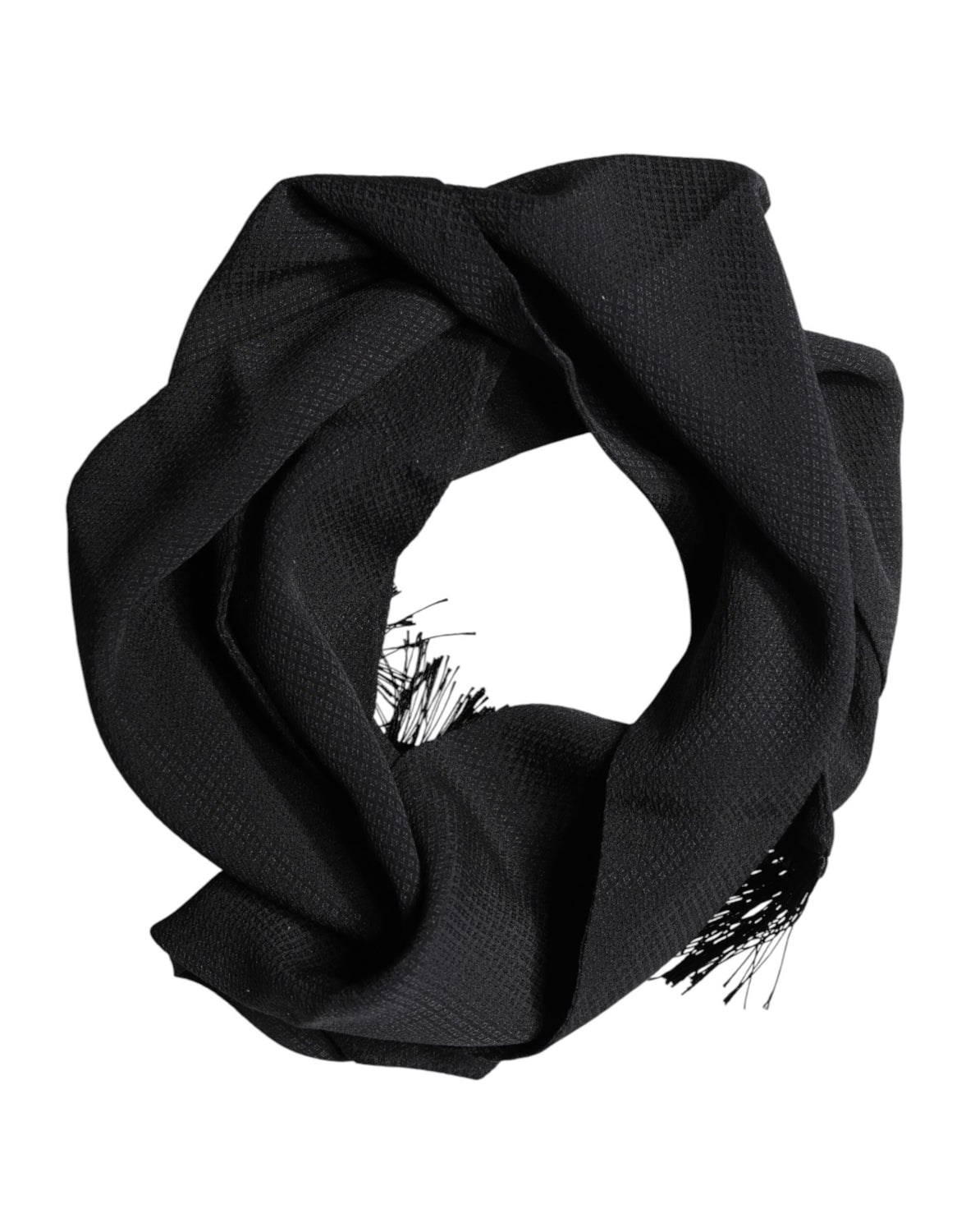 Black Silk Fringes Neck Wrap Foulard Scarf