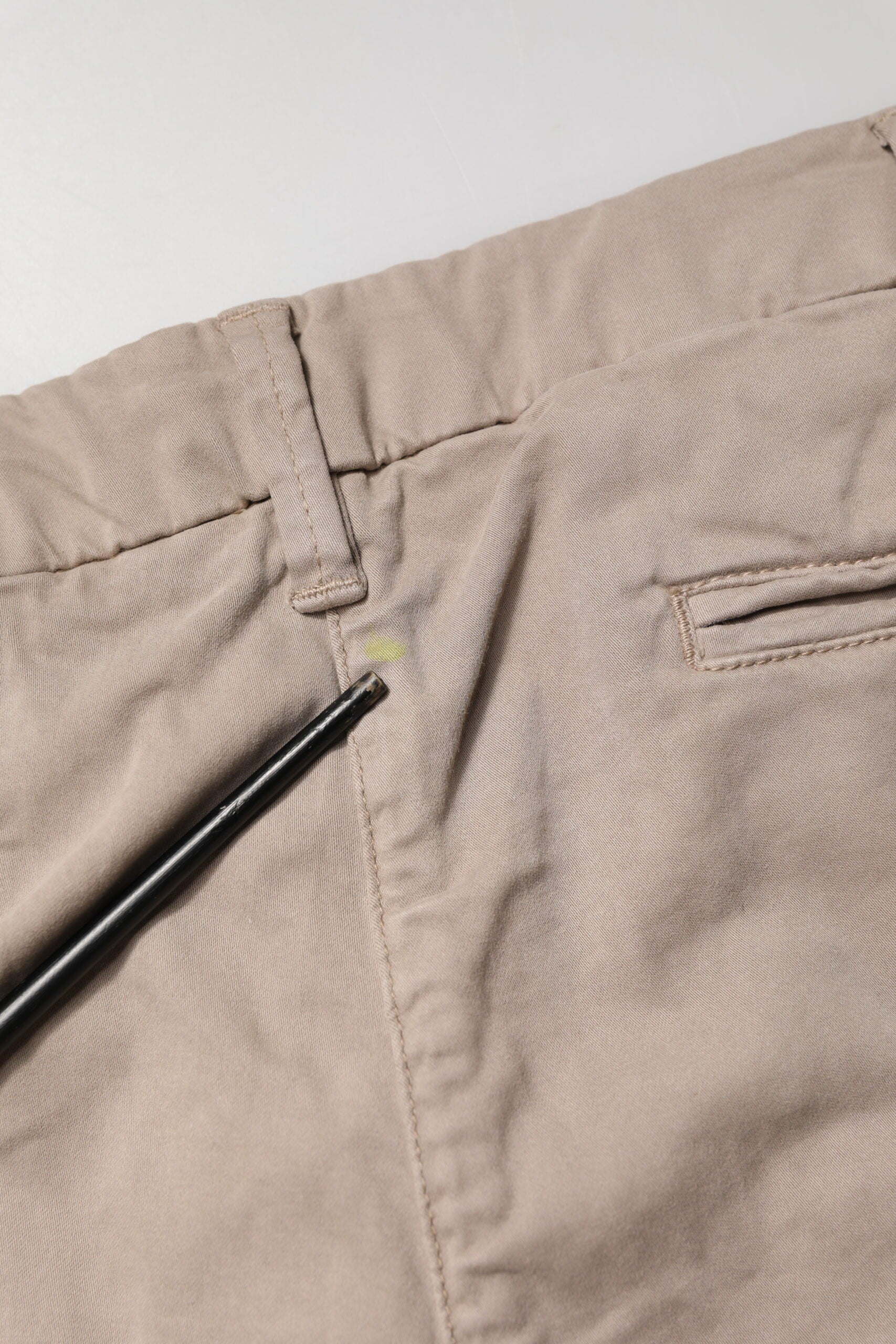 Beige Cotton Stretch Straight Mid Waist Trouser Pants