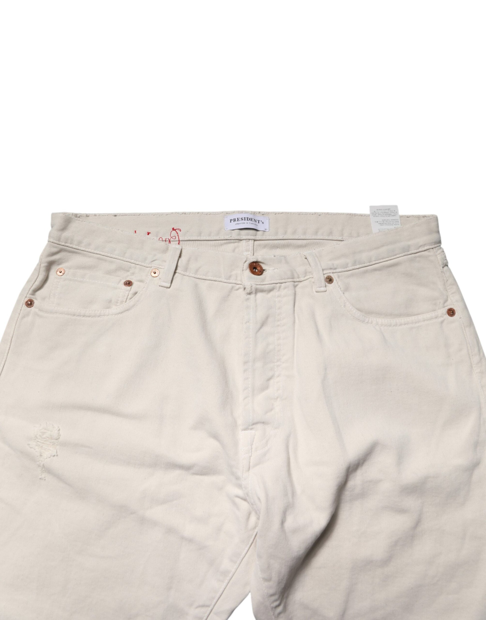 White Cotton Straight Mid Waist Denim Men Trouser Jeans