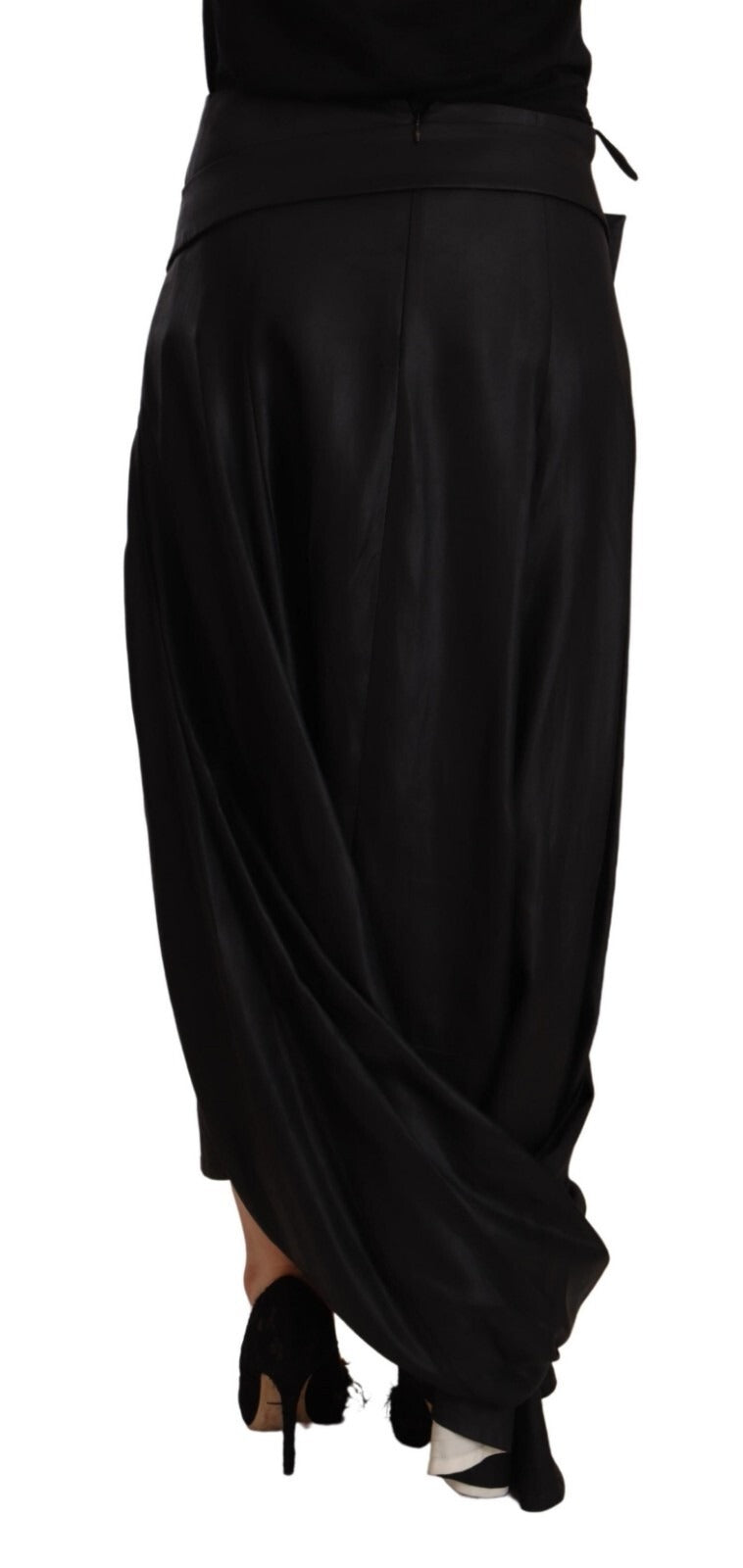 Acetate Black High Waist Wrap Style Asymmetric Skirt