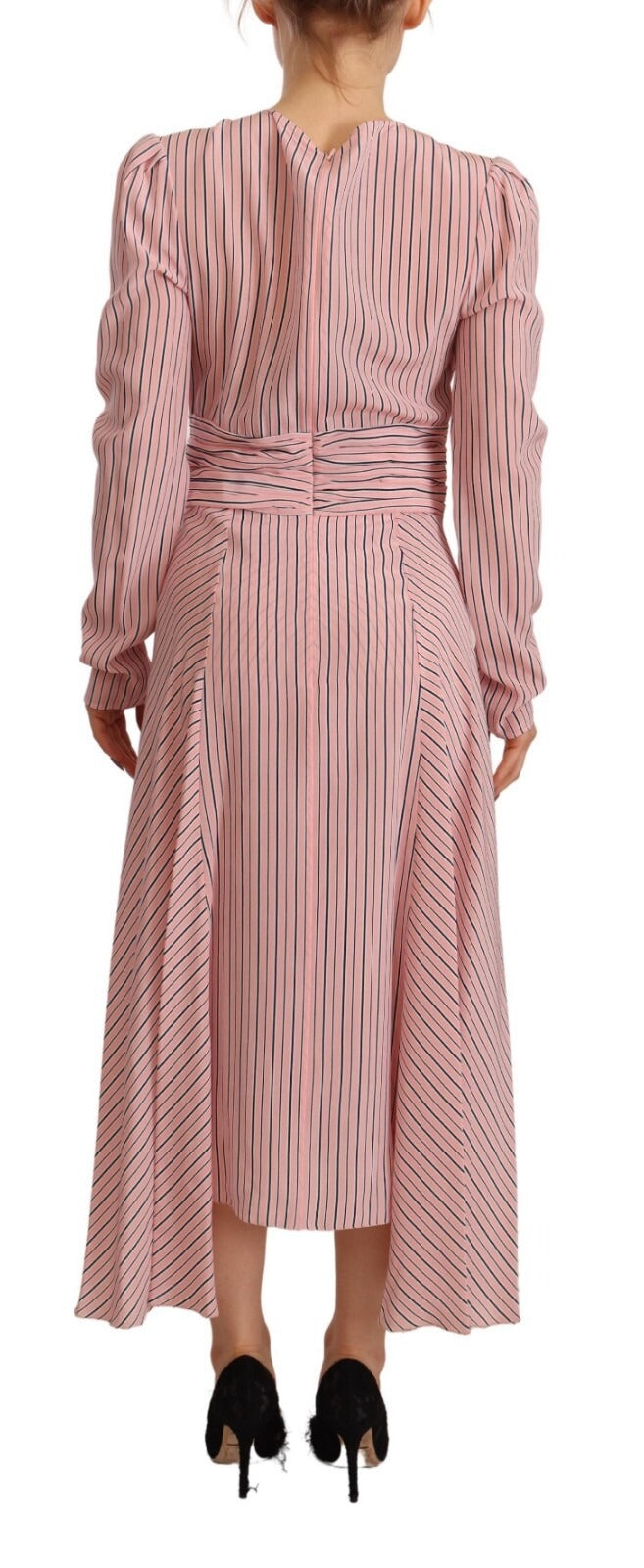 Pink Stripes Long Sleeves Sheath Midi Dress