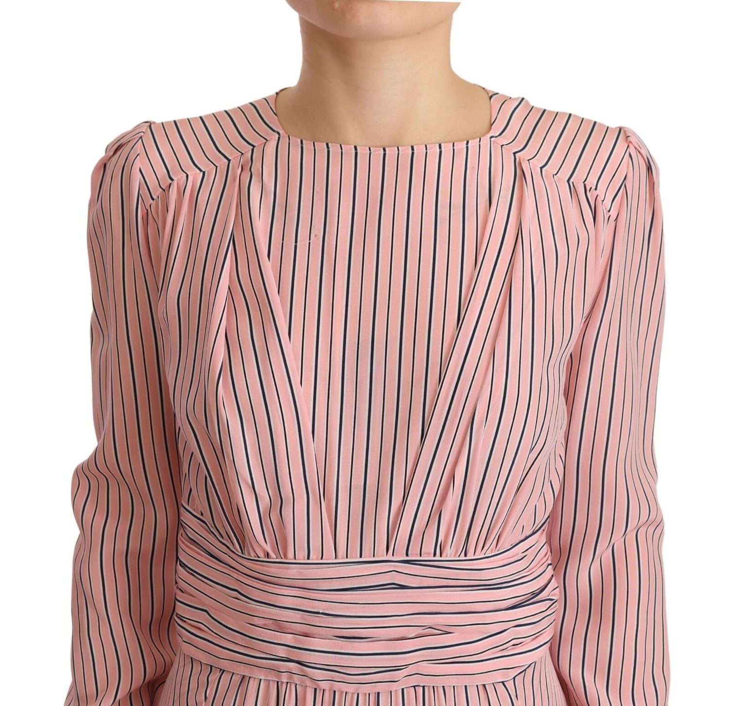 Pink Stripes Long Sleeves Sheath Midi Dress