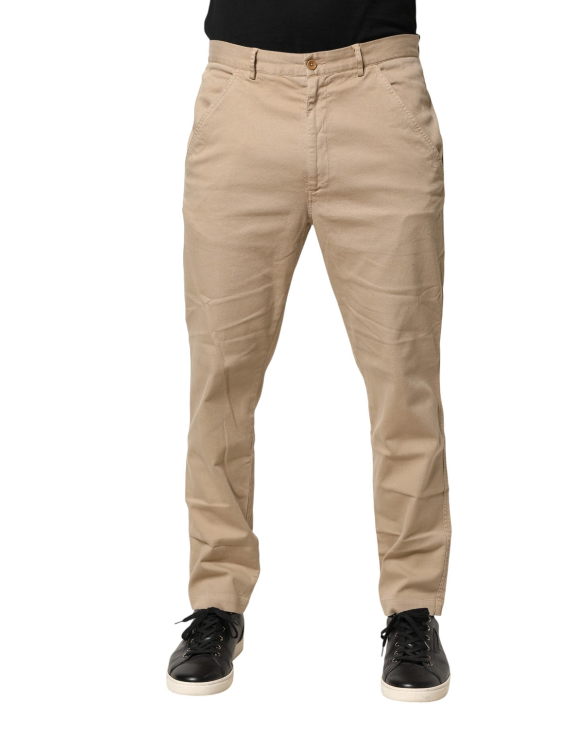 Beige Cotton Skinny Chino Trouser Pants