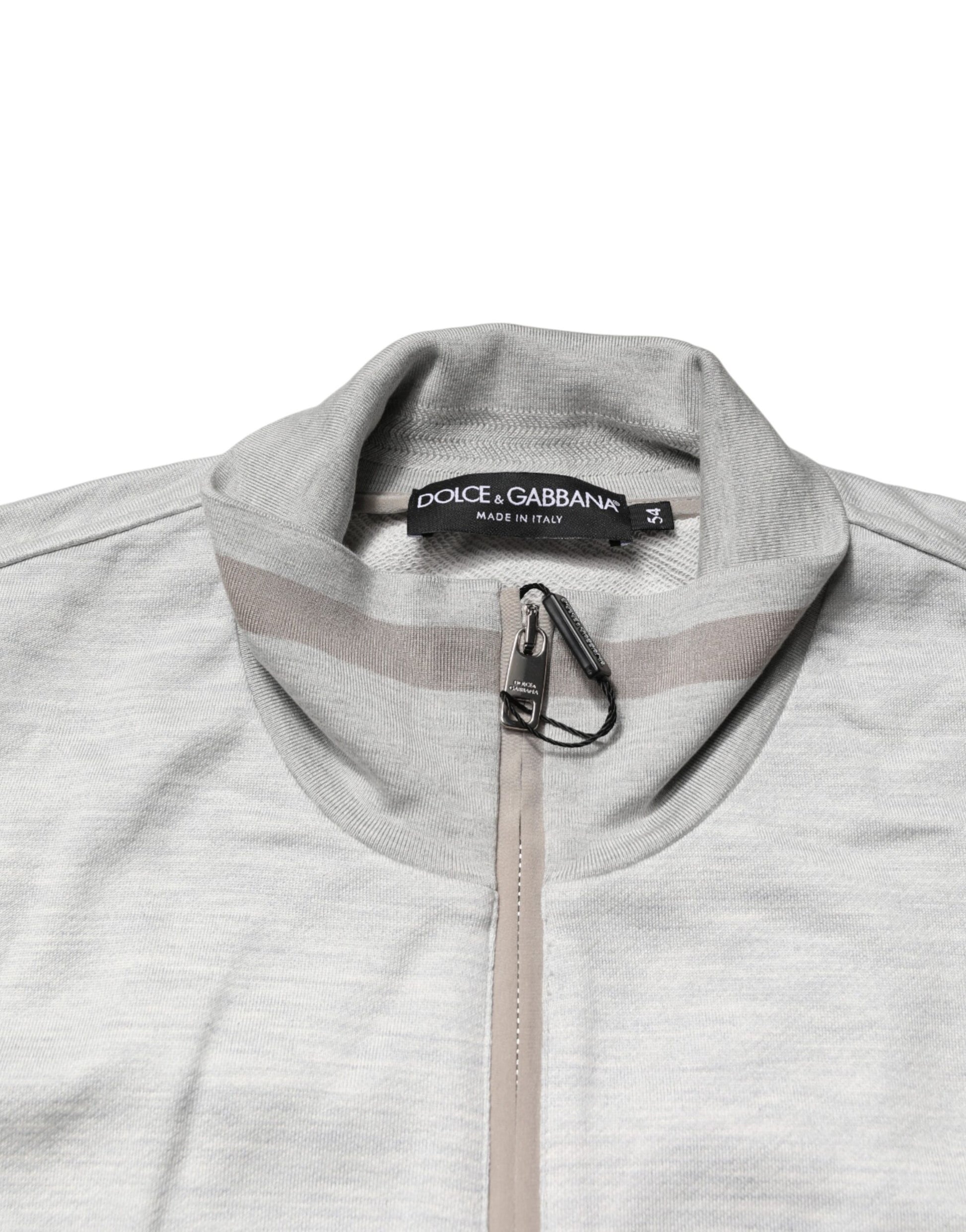 Light Gray Cotton Zipped Cardigan Sweater