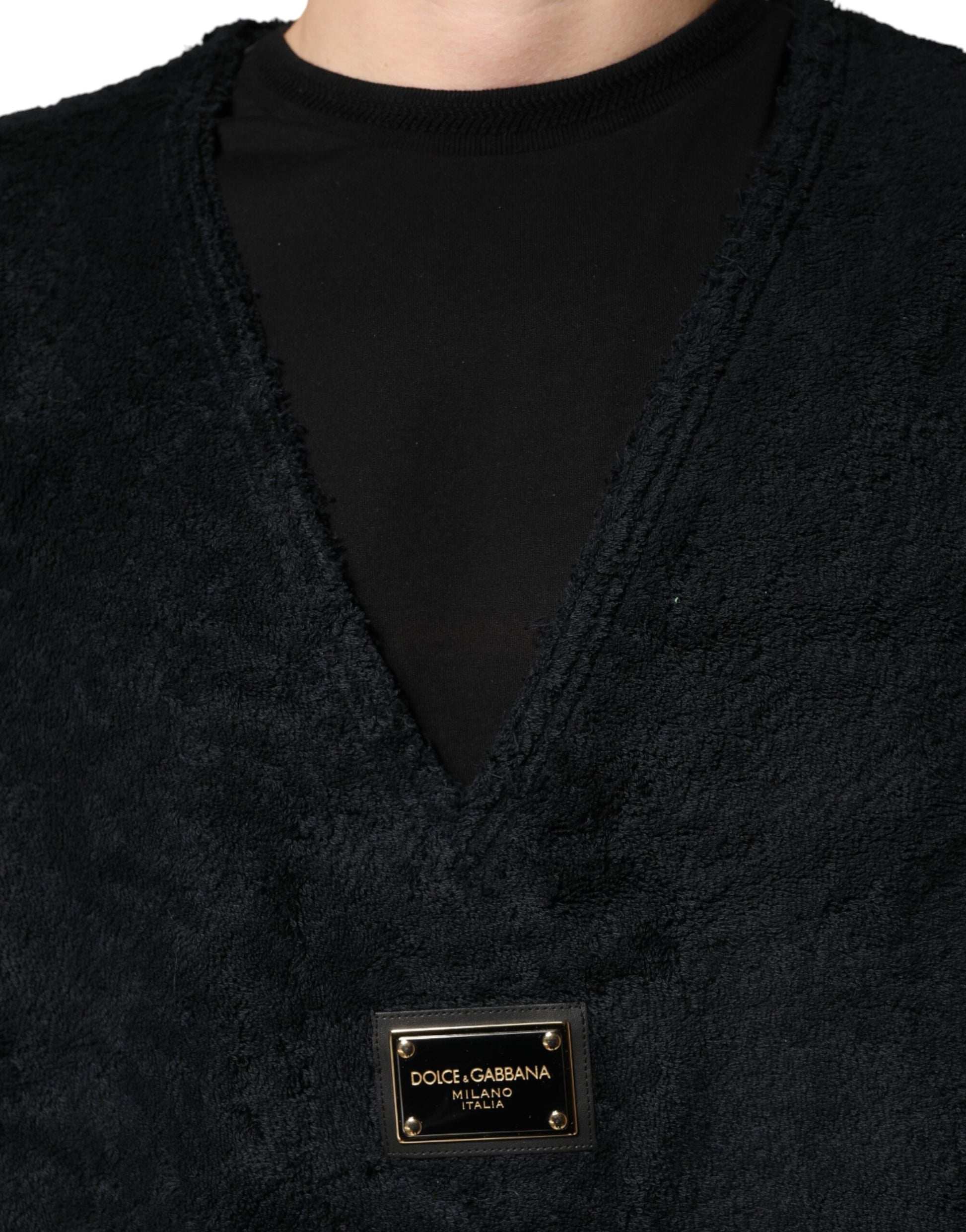 Black Cotton V-Neck Men Sweatshirt Sweater