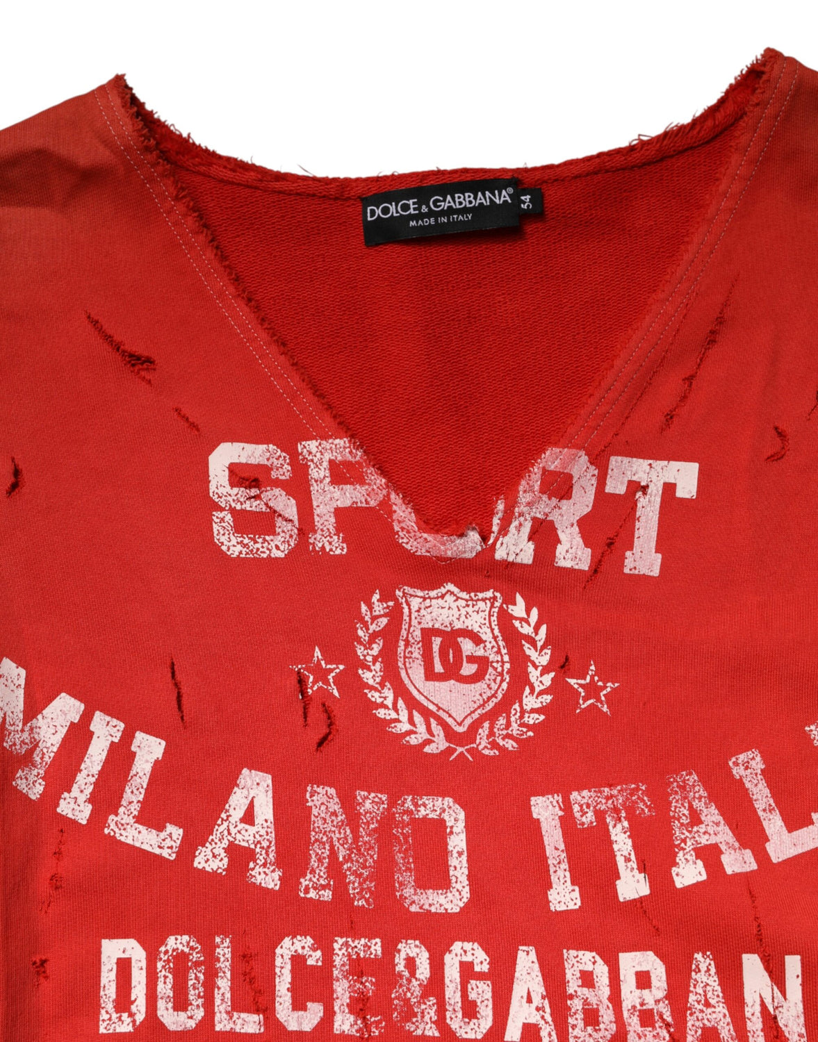 Red Distressed Cotton V-Neck Sweatshirt Men  Sweater