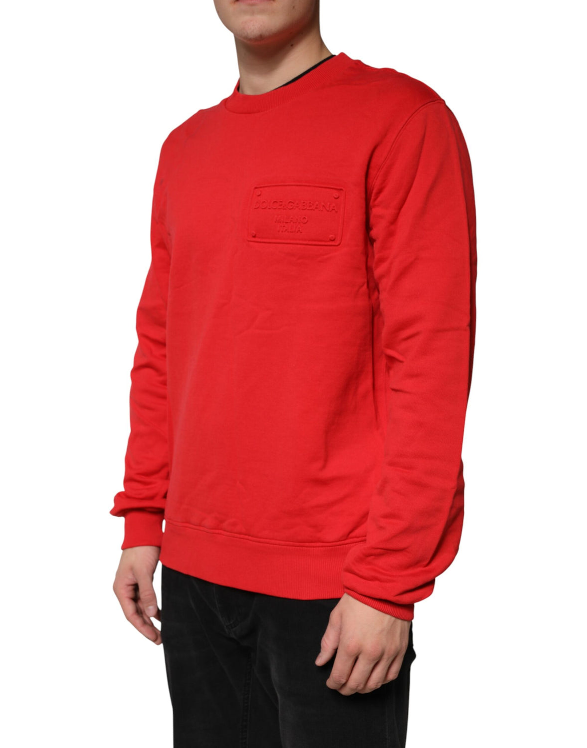 Red Logo Cotton Crew Neck Sweatshirt Sweater
