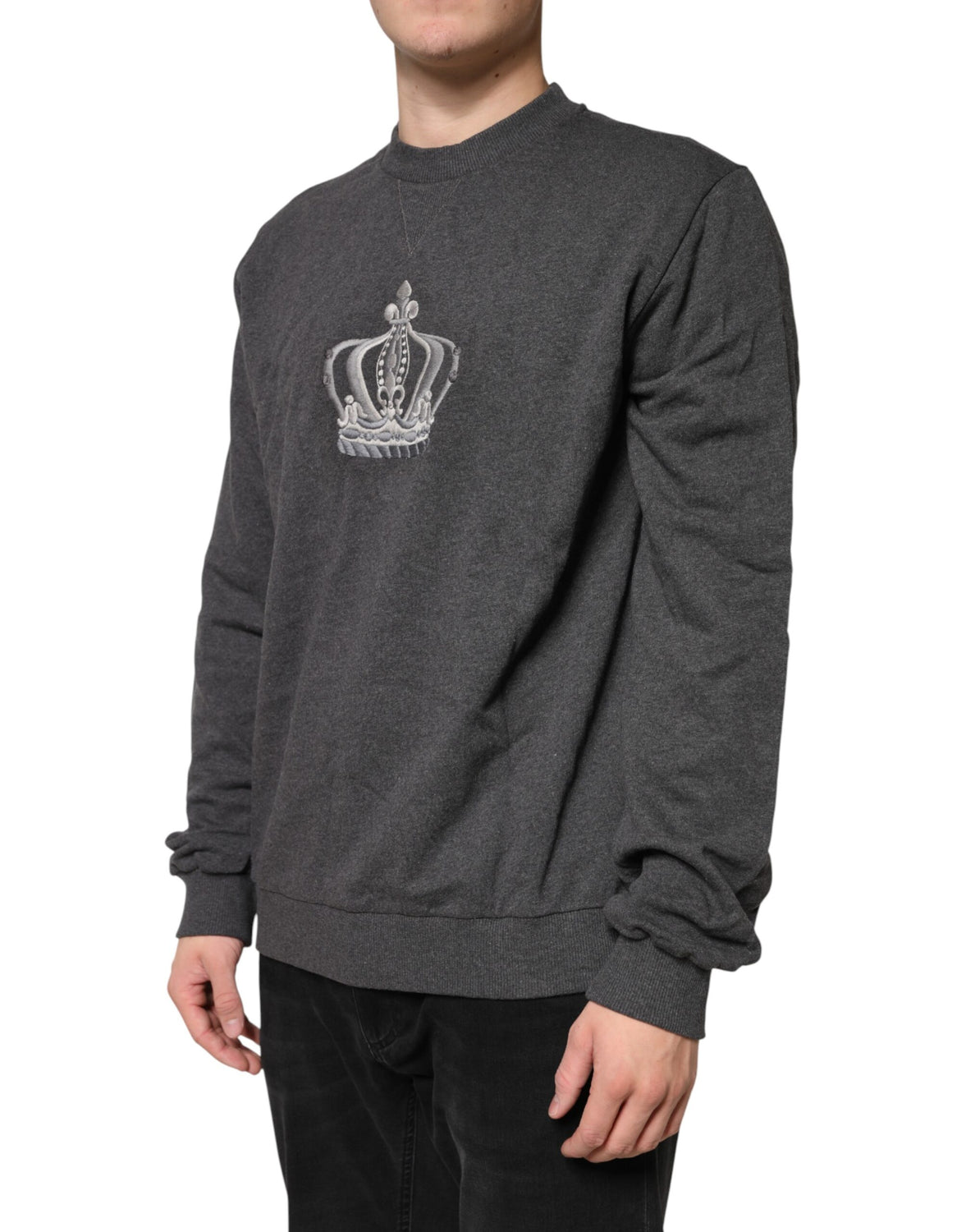 Gray Crown Crew Neck Men Sweatshirt Sweater