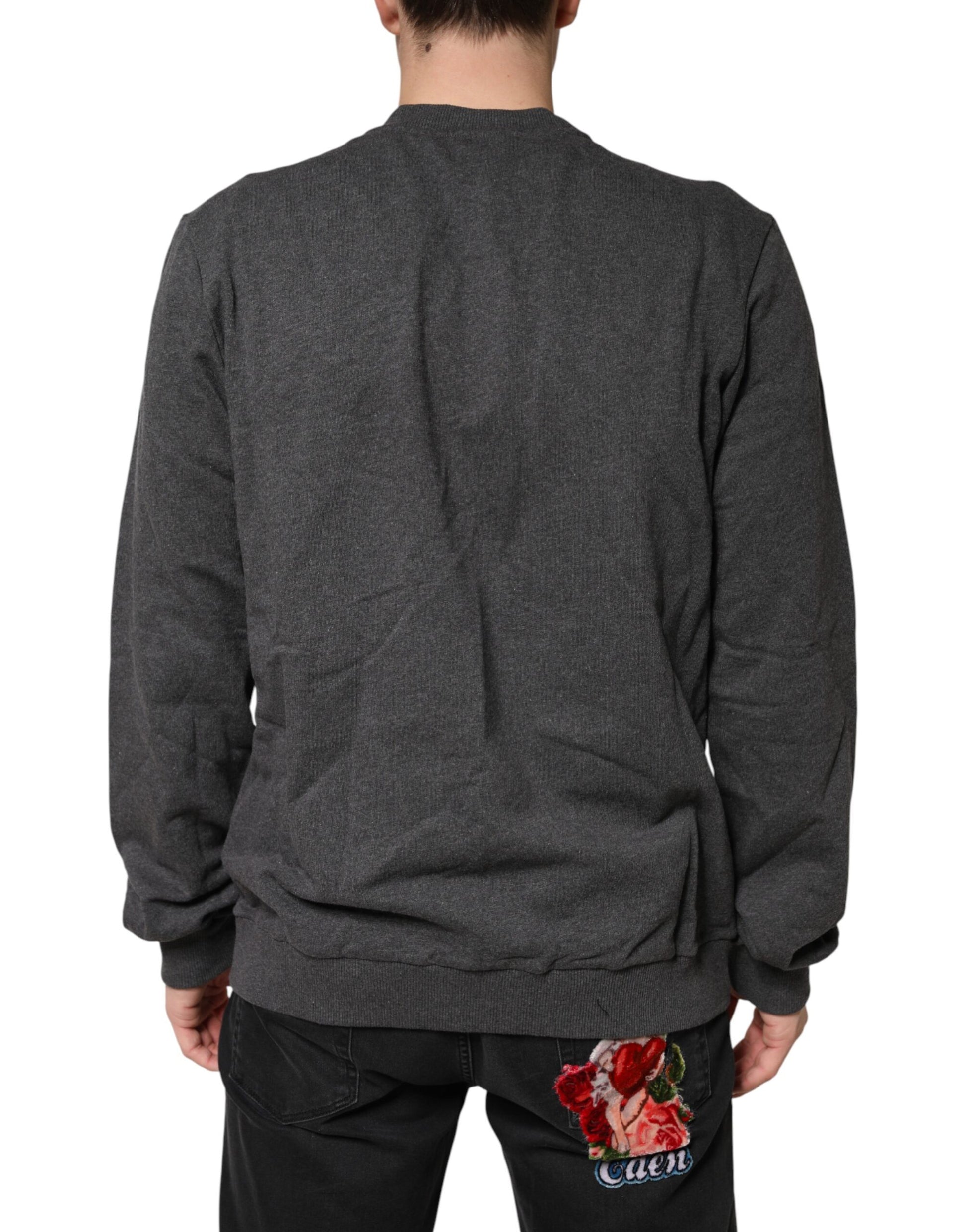 Gray Crown Crew Neck Men Sweatshirt Sweater