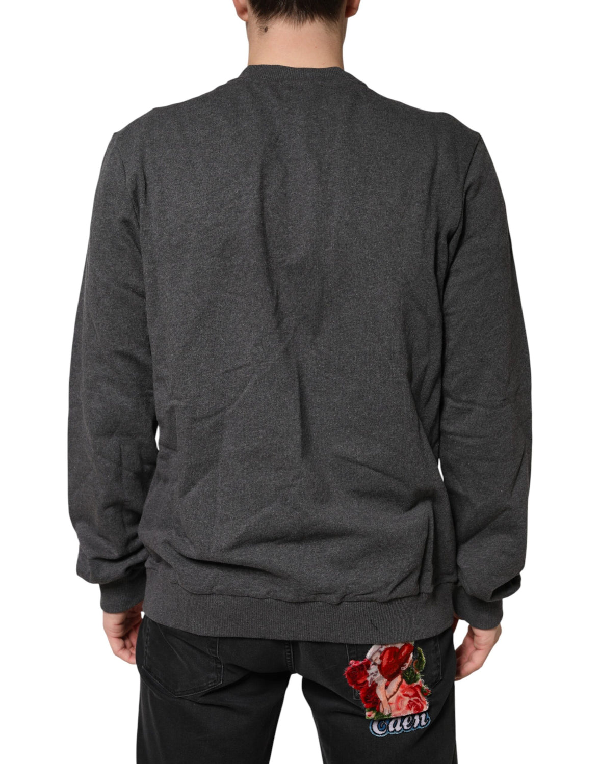 Gray Crown Crew Neck Men Sweatshirt Sweater