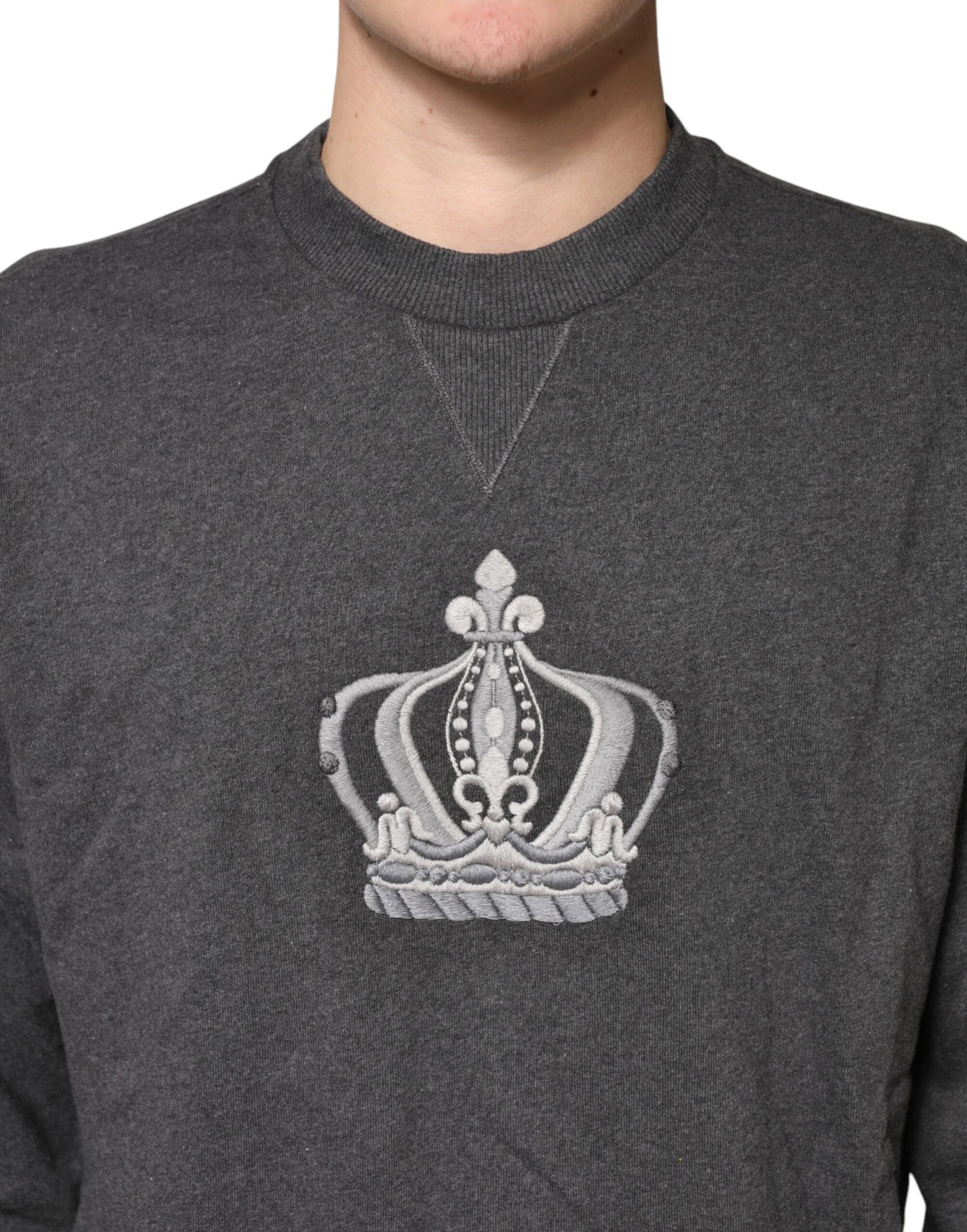 Gray Crown Crew Neck Men Sweatshirt Sweater