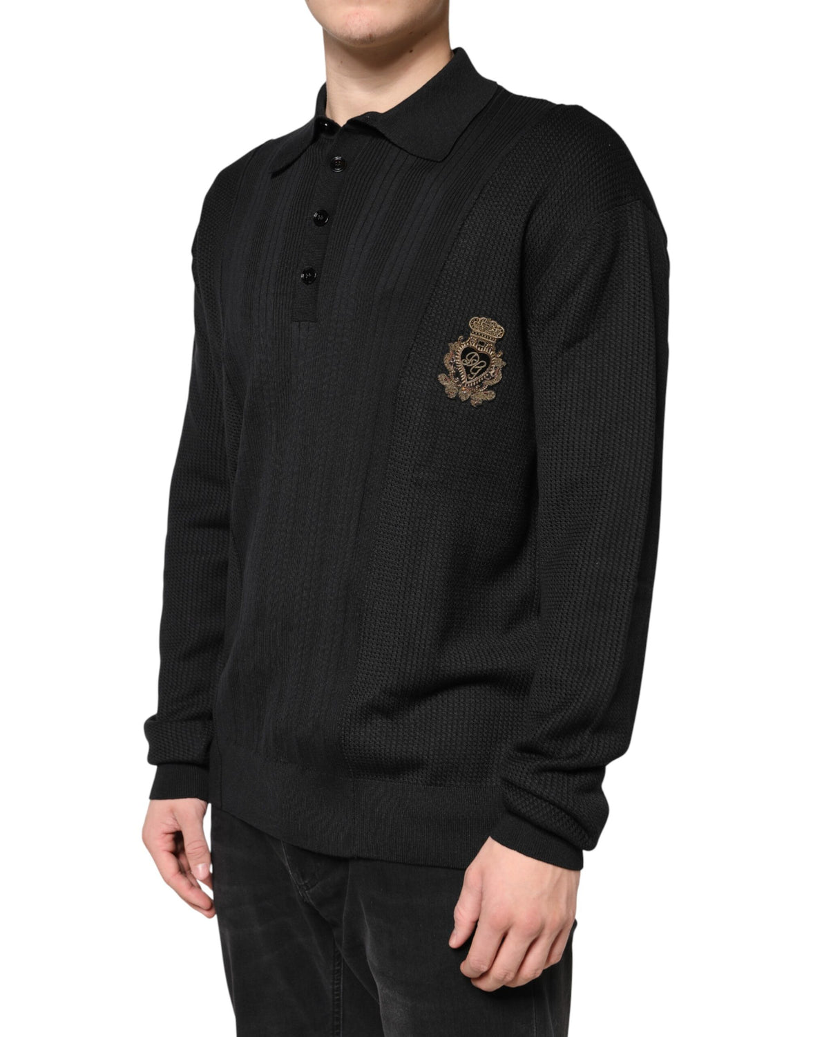 Black Crest Long Sleeve Men Pullover Sweater
